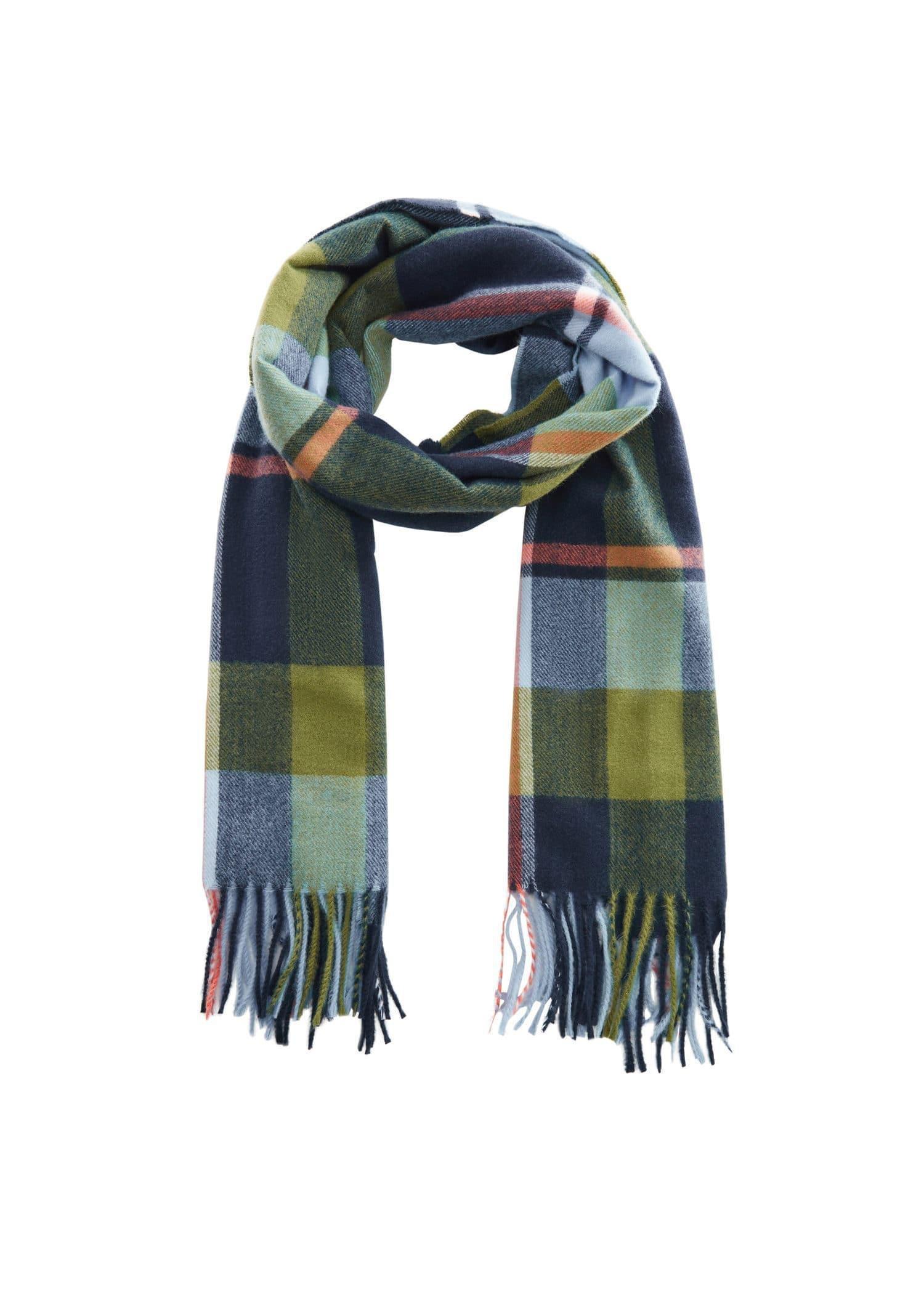 Navy Wide Tartan Scarf, , large image number 1