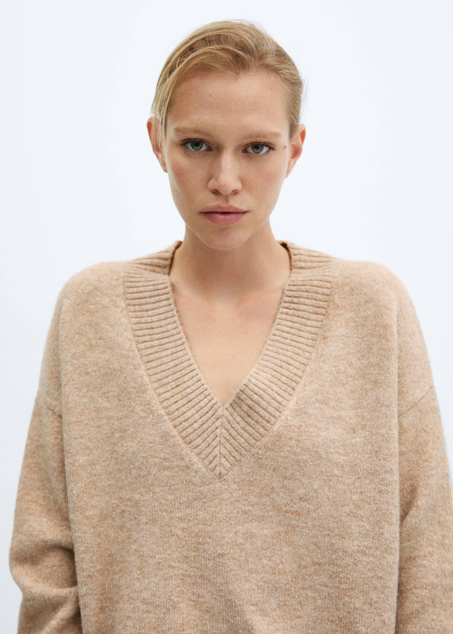 Grey Oversized V-Neck Sweater, , large image number 1