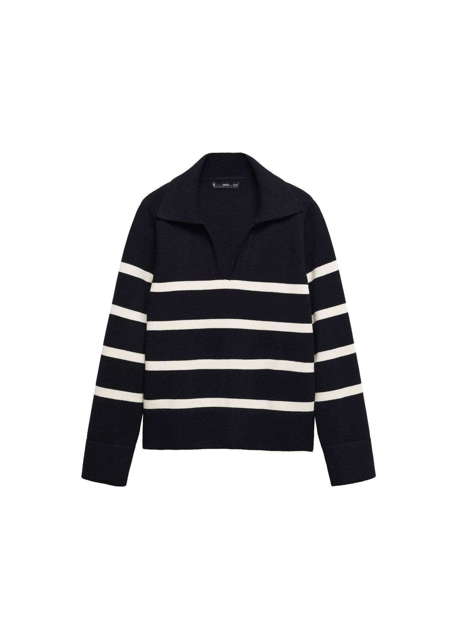 Black Striped Polo-Neck Sweater, , large image number 4