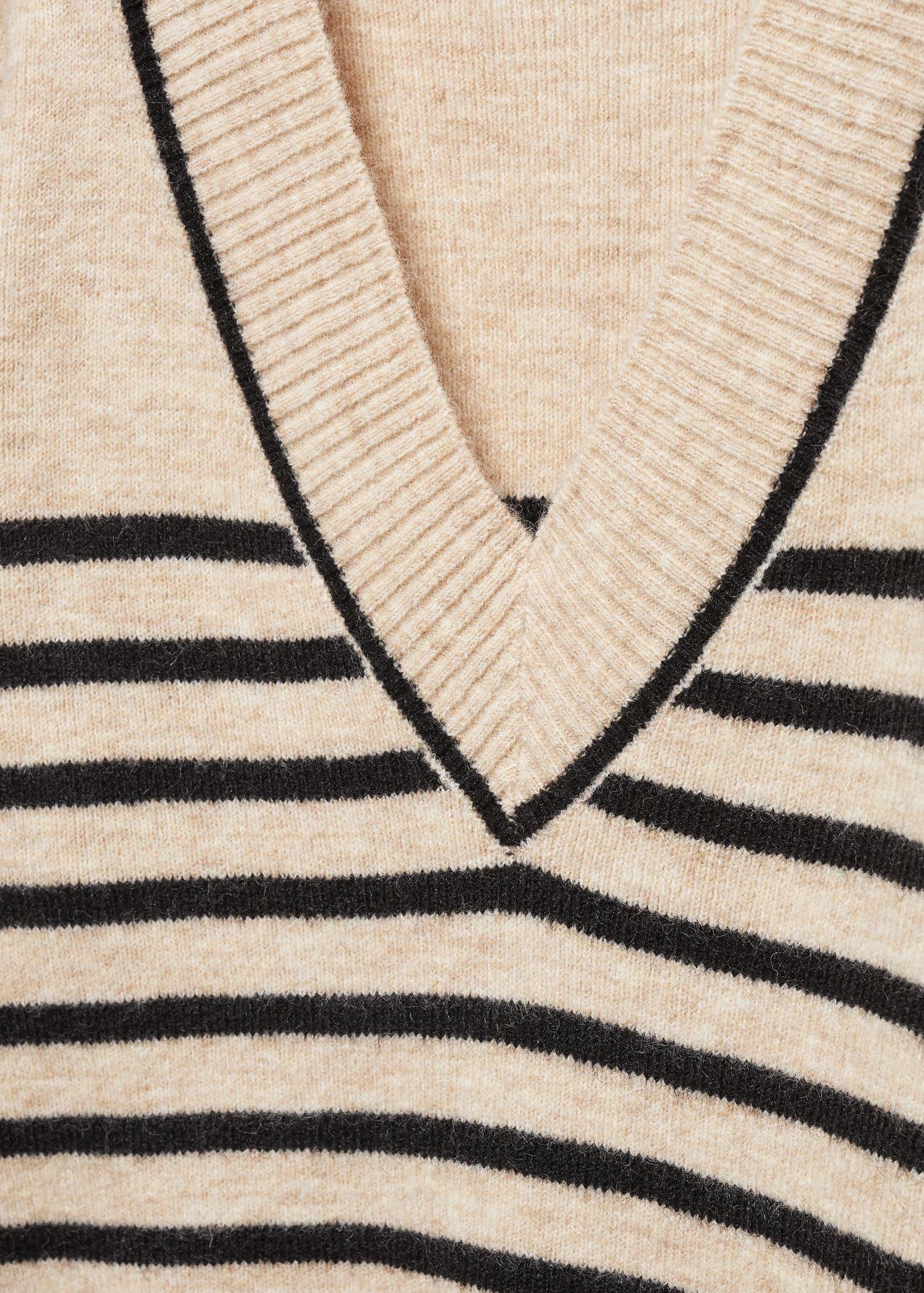 Brown V-Neck Striped Sweater, , large image number 4