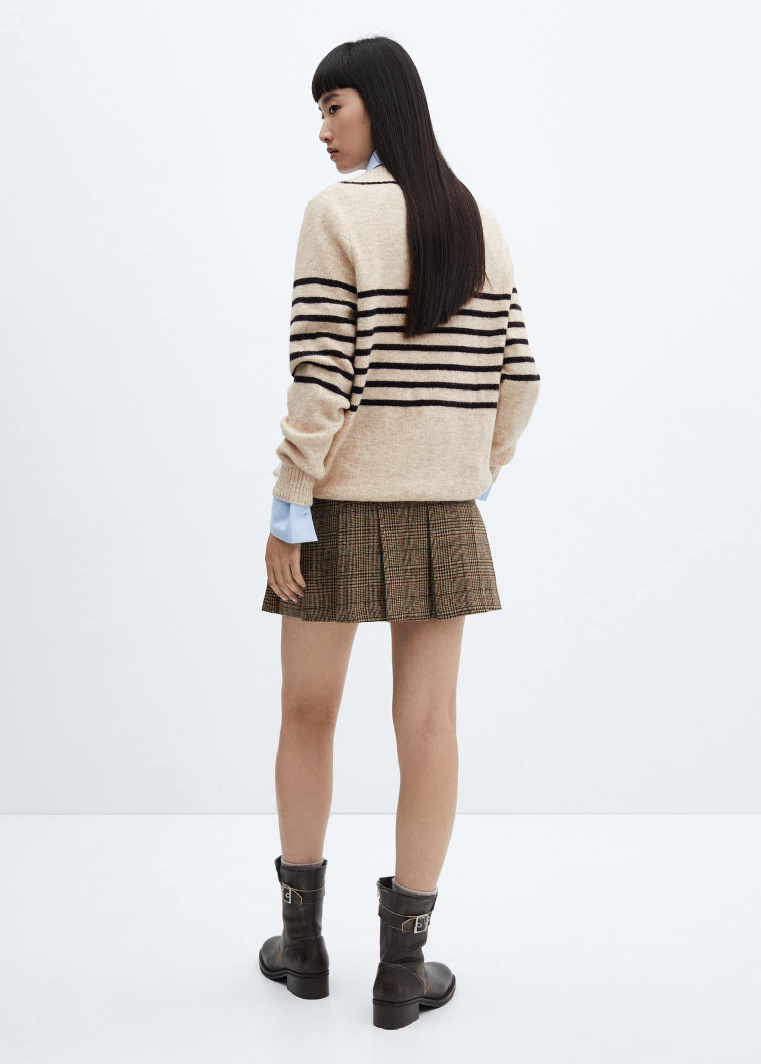 Brown V-Neck Striped Sweater, , large image number 5