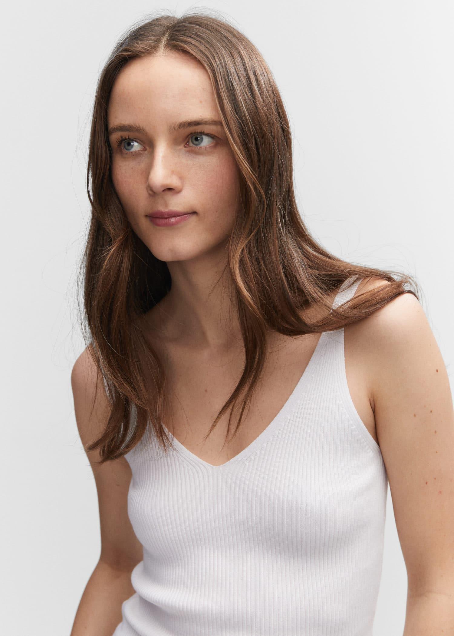 Beige V-Neck Knitted Top, , large image number 2
