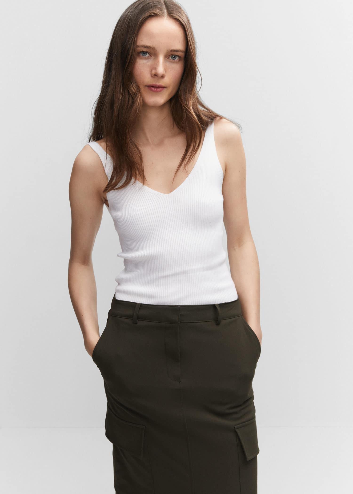 Beige V-Neck Knitted Top, , large image number 5