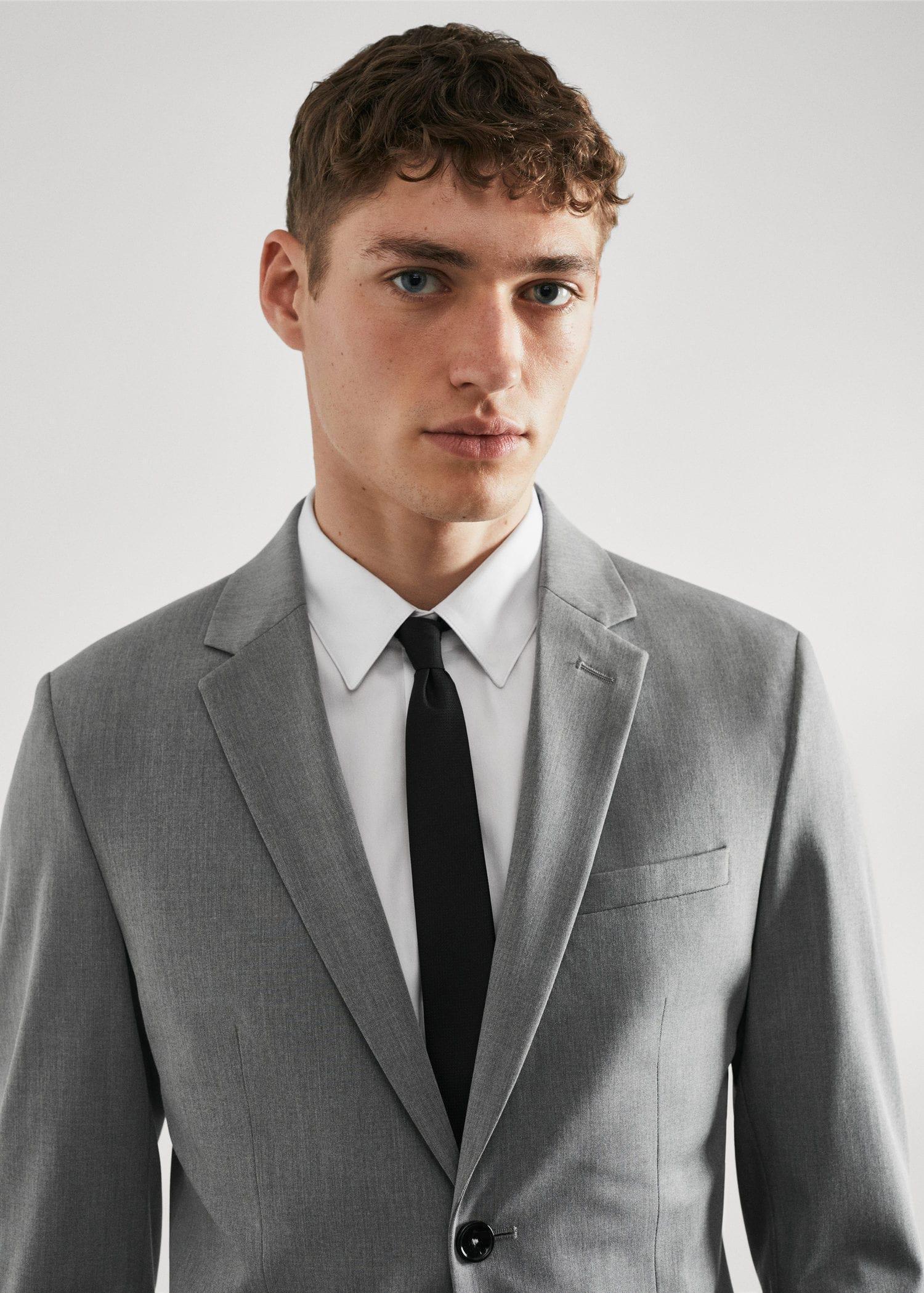 Grey Super Slim Stretch Suit Blazer, , large image number 1