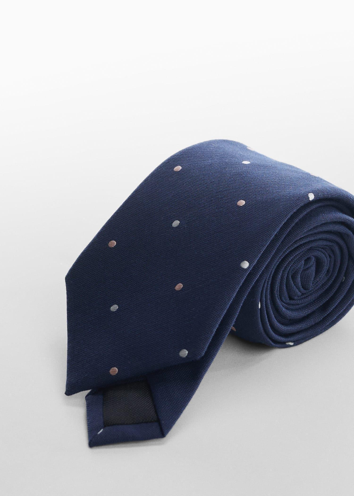 Navy Cotton Polka-Dots Tie, , large image number 0