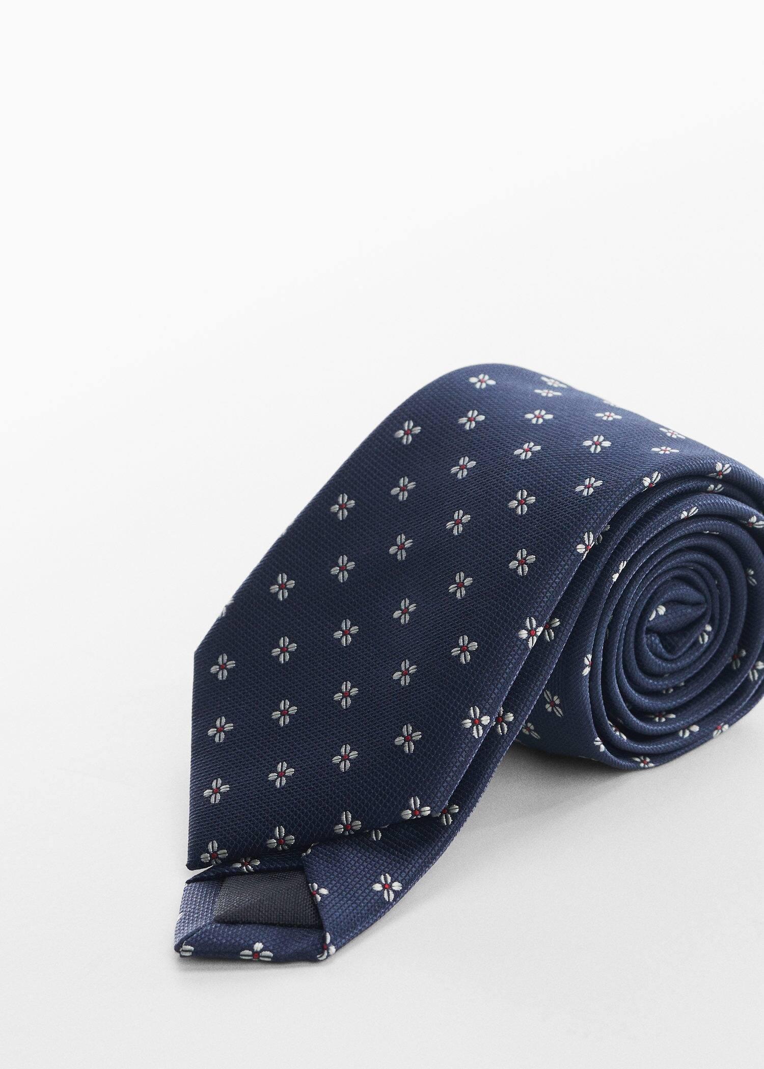 Navy Floral Print Tie, , large image number 0