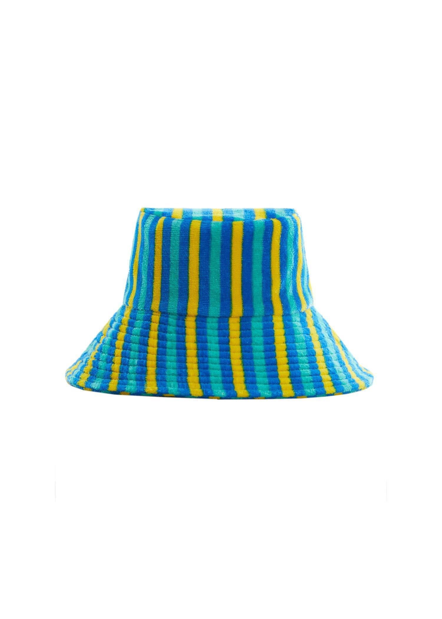 Green Striped Terry Cloth Bucket Hat, , large image number 0