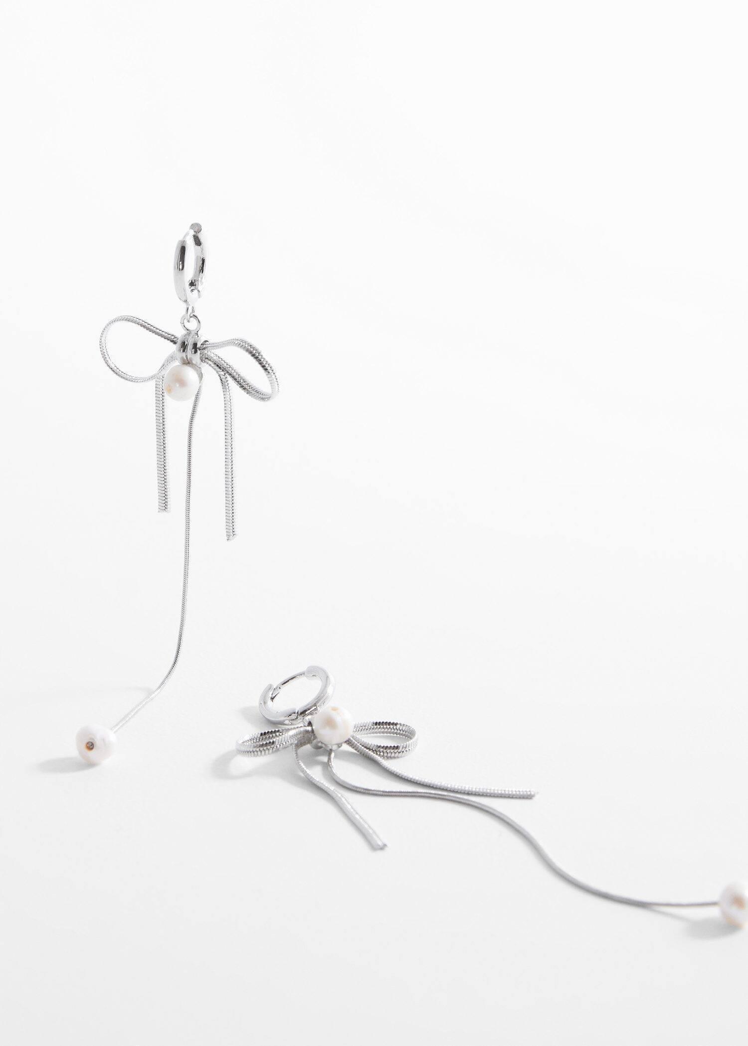 Gold Pearl Bow Earings, , large image number 0