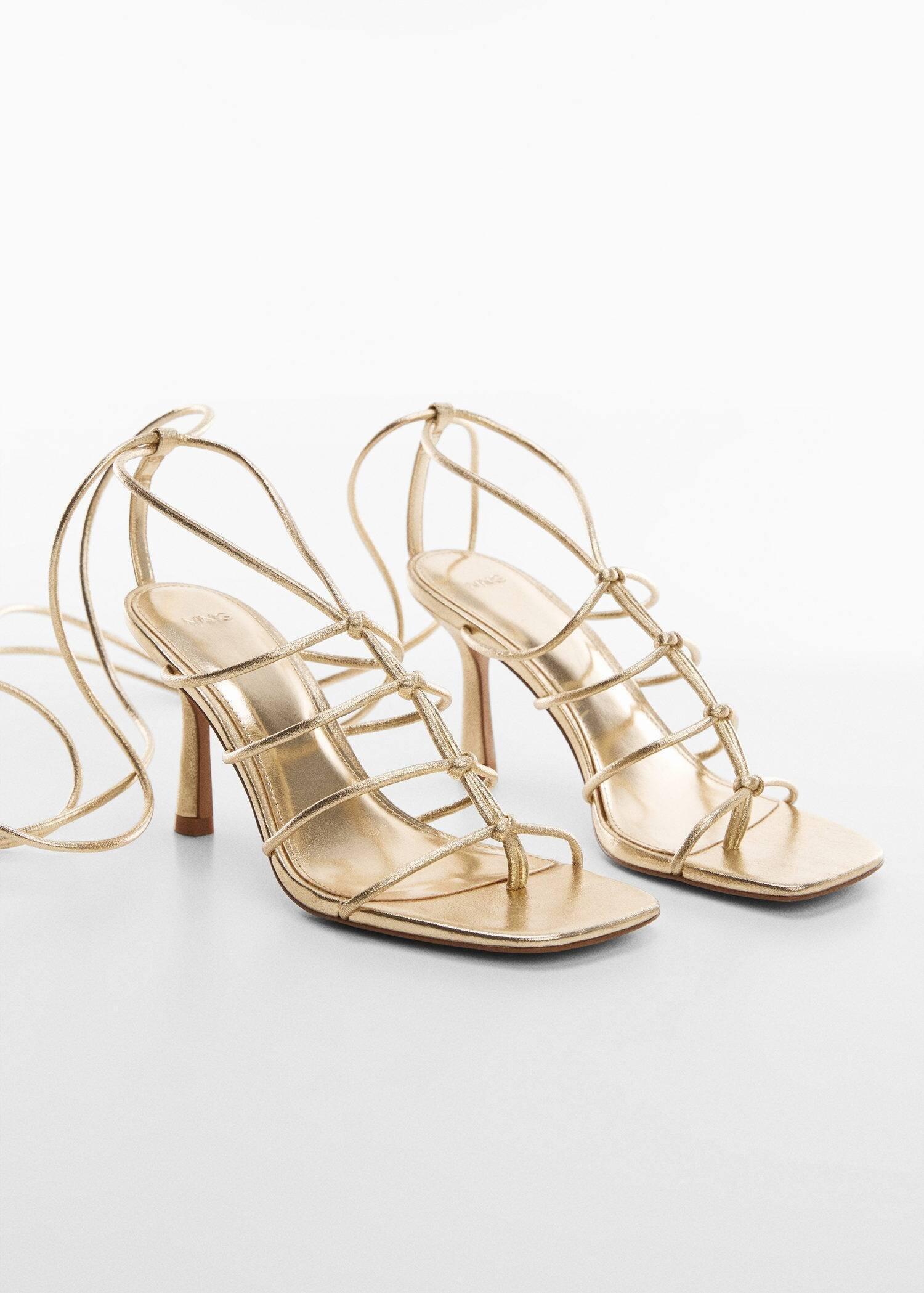 Mango Gold Metallic Strappy Heeled Sandal Azadea UAE