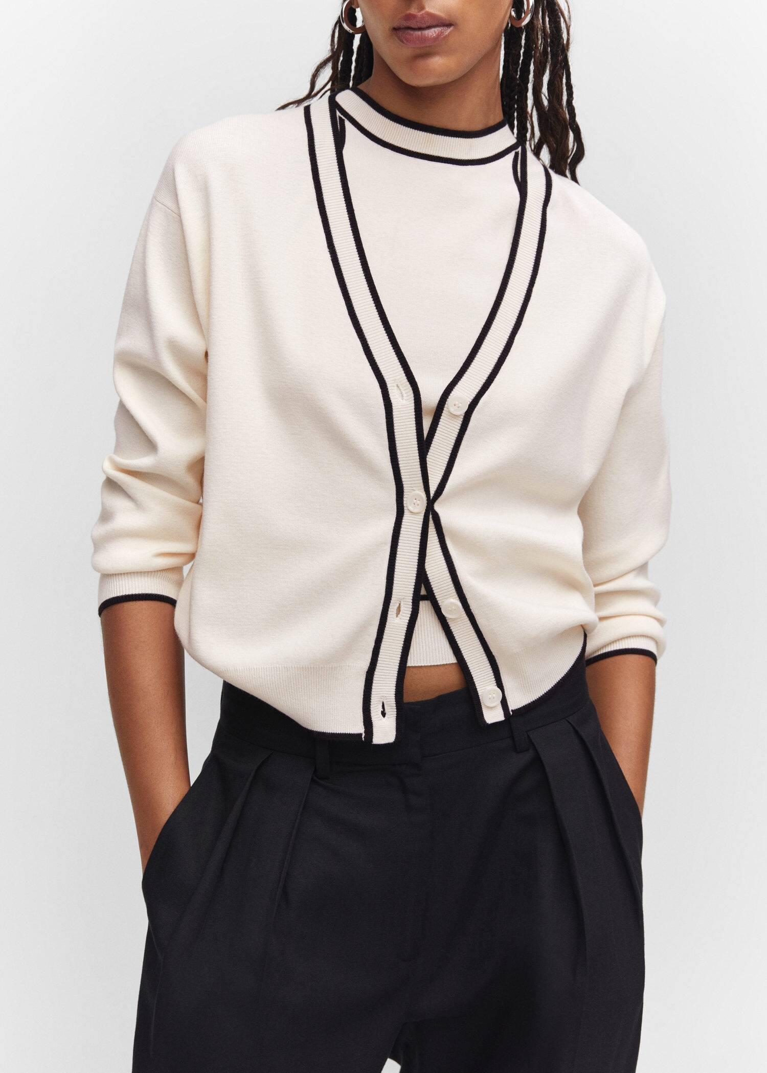 Beige Contrast Detail Knitted Cardigan, , large image number 2
