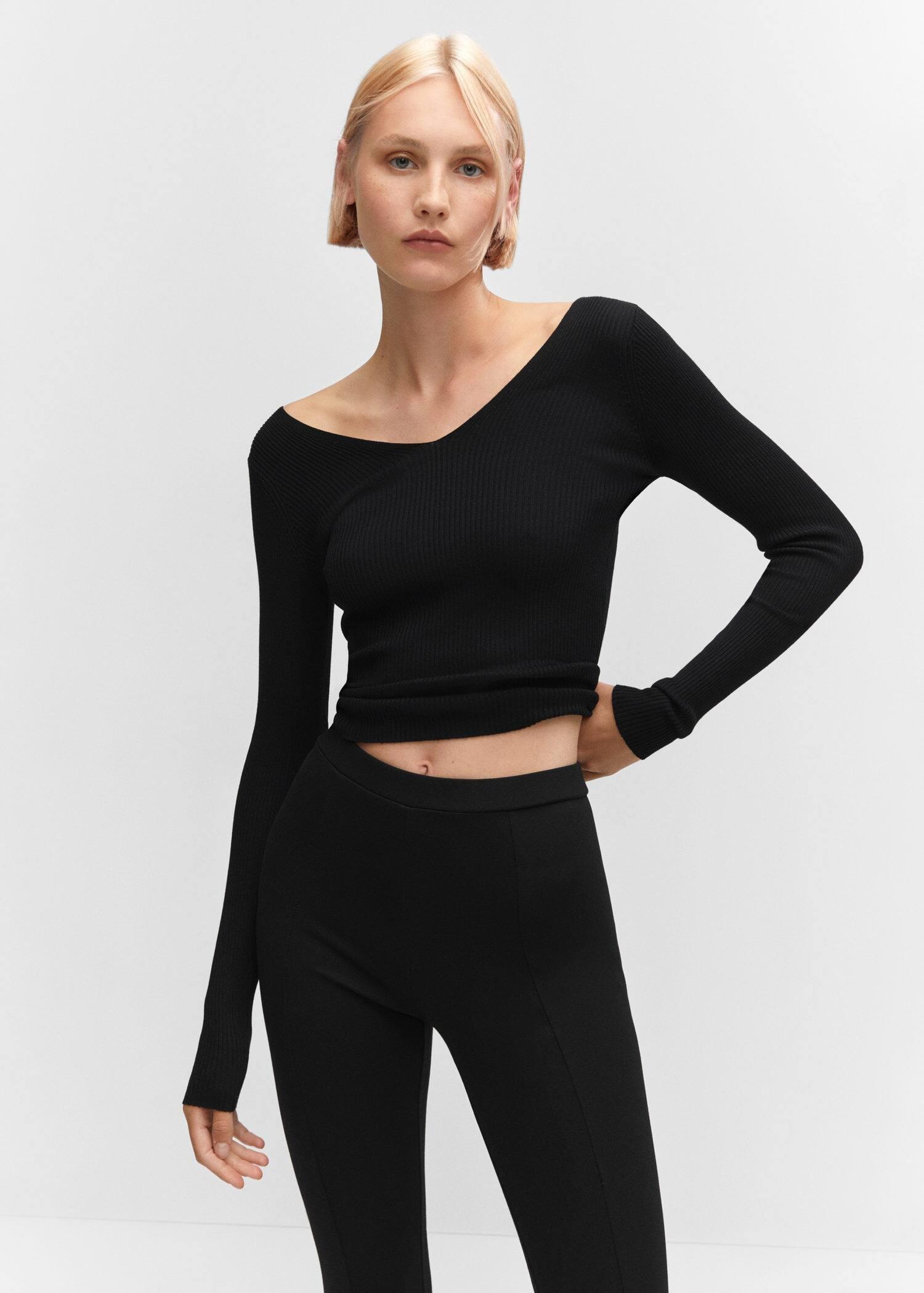 Black Low-Cut Back Ribbed Jumper, , large image number 0