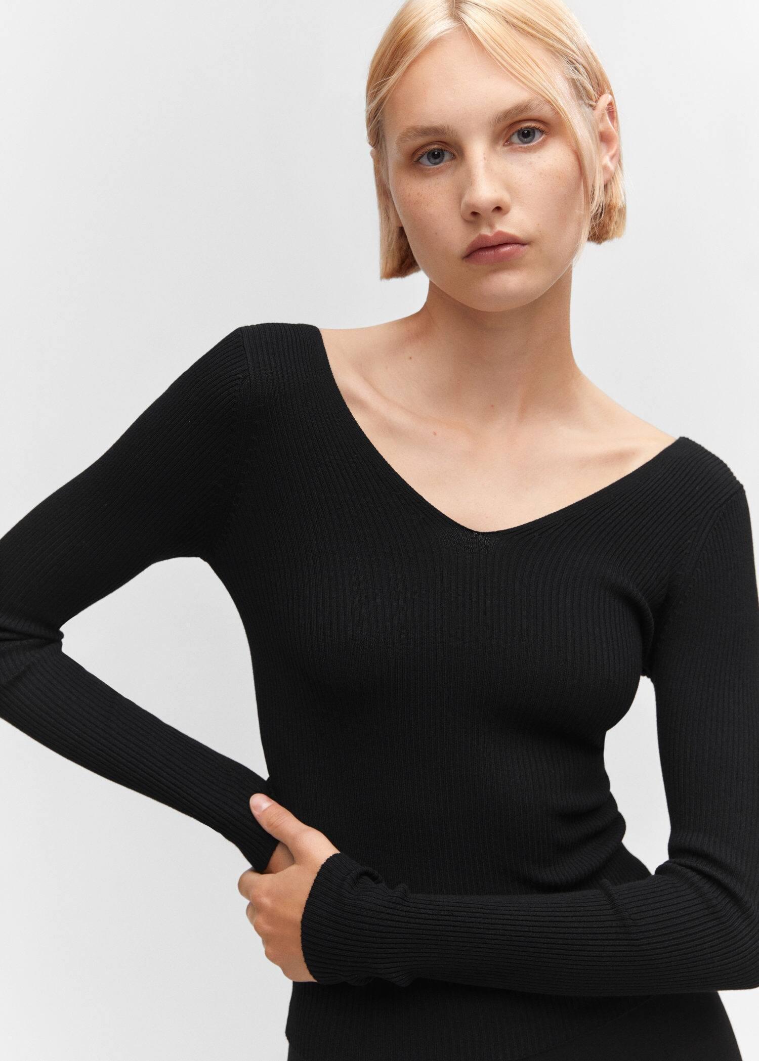 Black Low-Cut Back Ribbed Jumper, , large image number 1