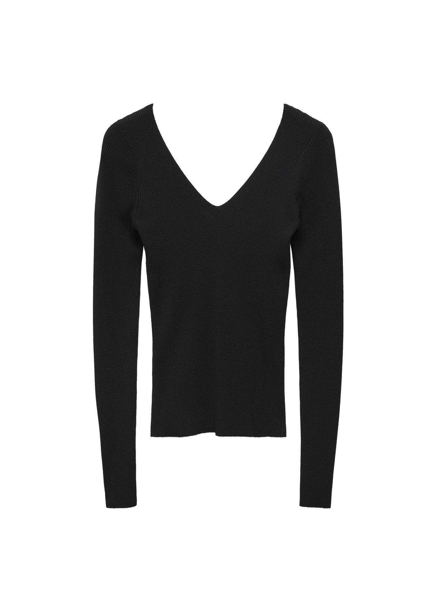 Black Low-Cut Back Ribbed Jumper, , large image number 3