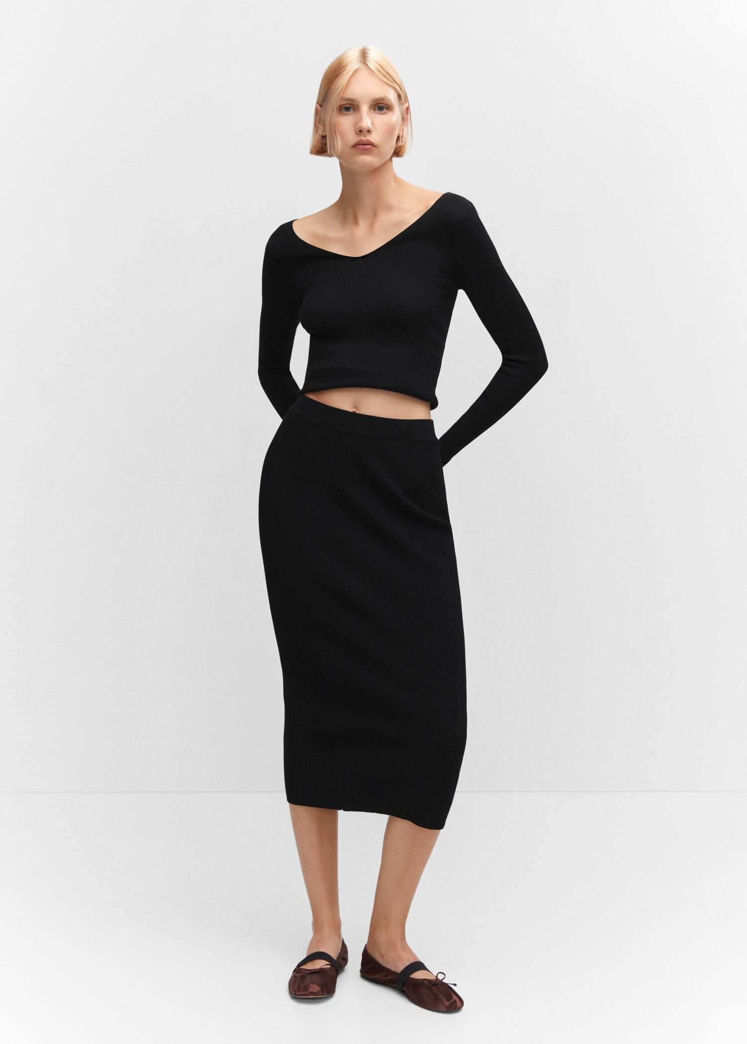 Black Low-Cut Back Ribbed Jumper, , large image number 4