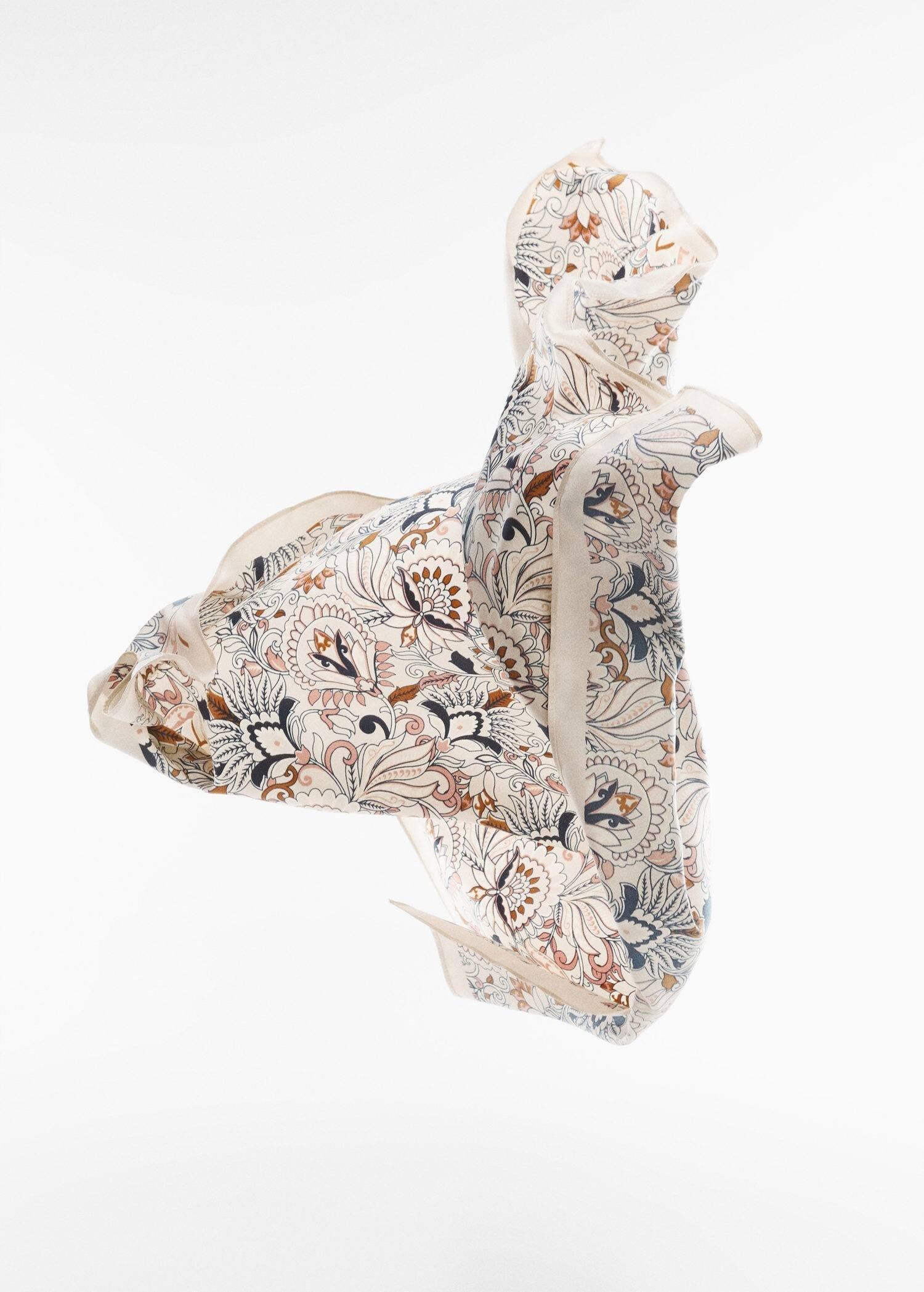 Beige Paisley Print Scarf, , large image number 1