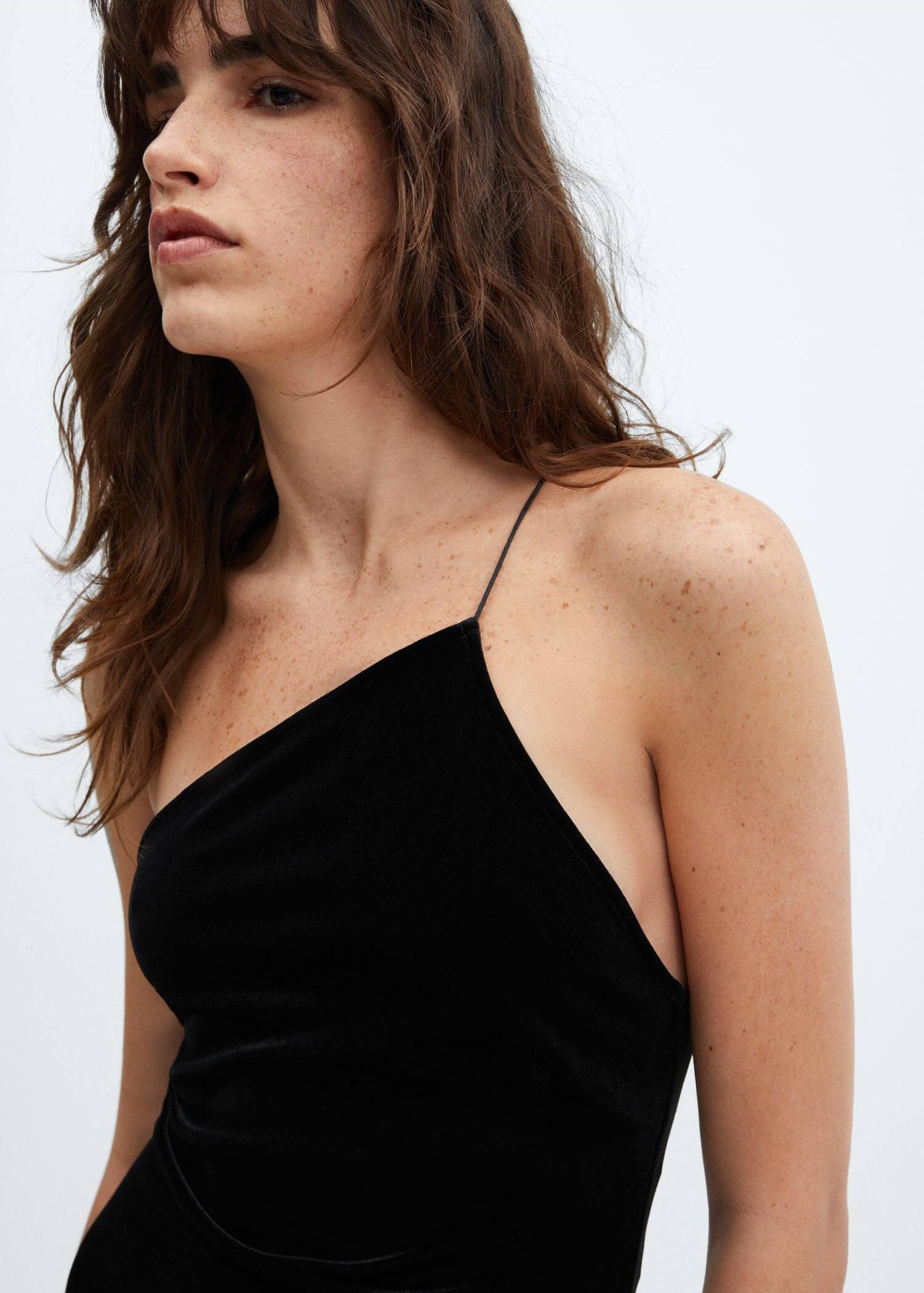 Black Asymmetric Velvet Dress, , large image number 1