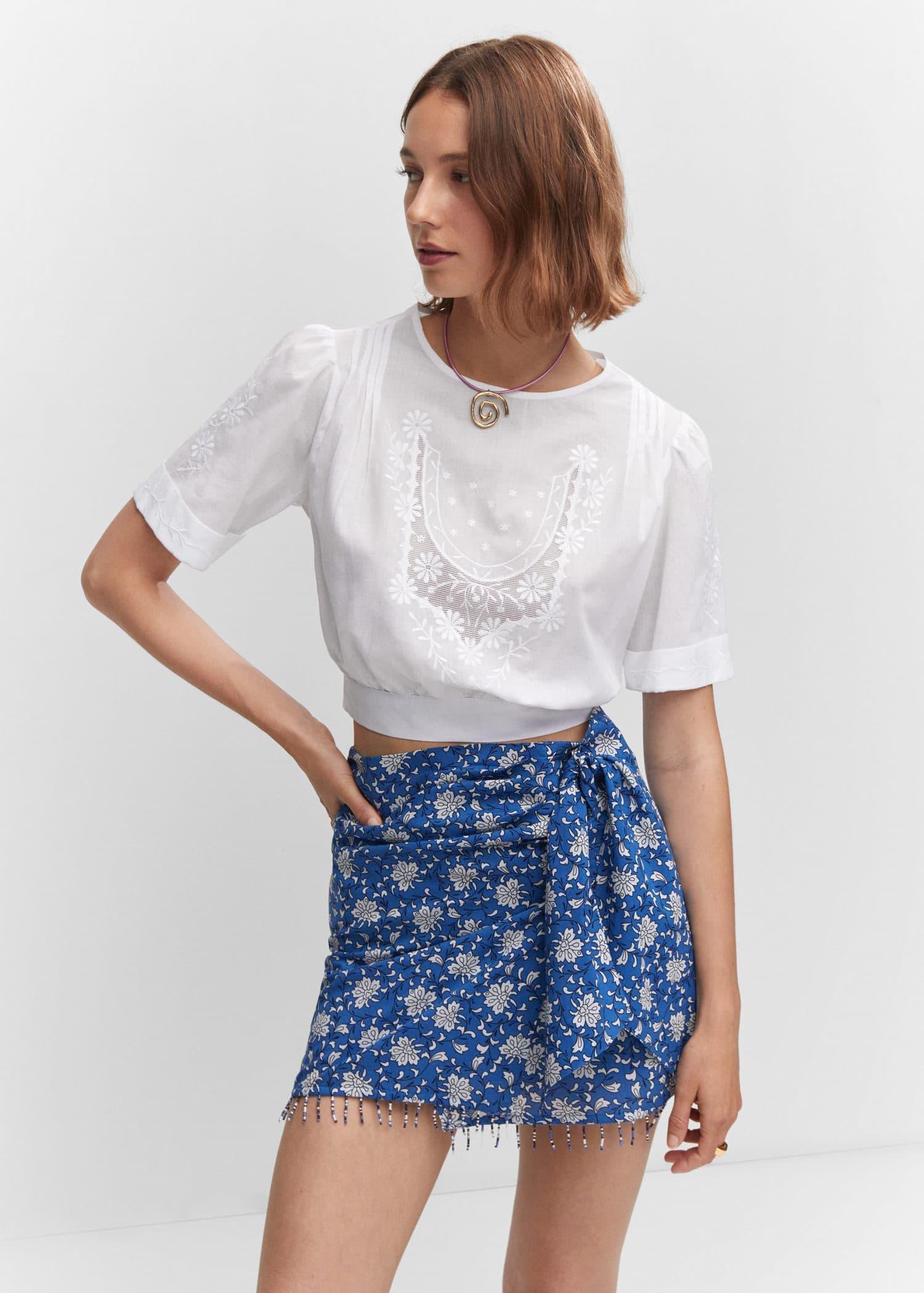 Mango White Embroidered Crop Top | Azadea UAE