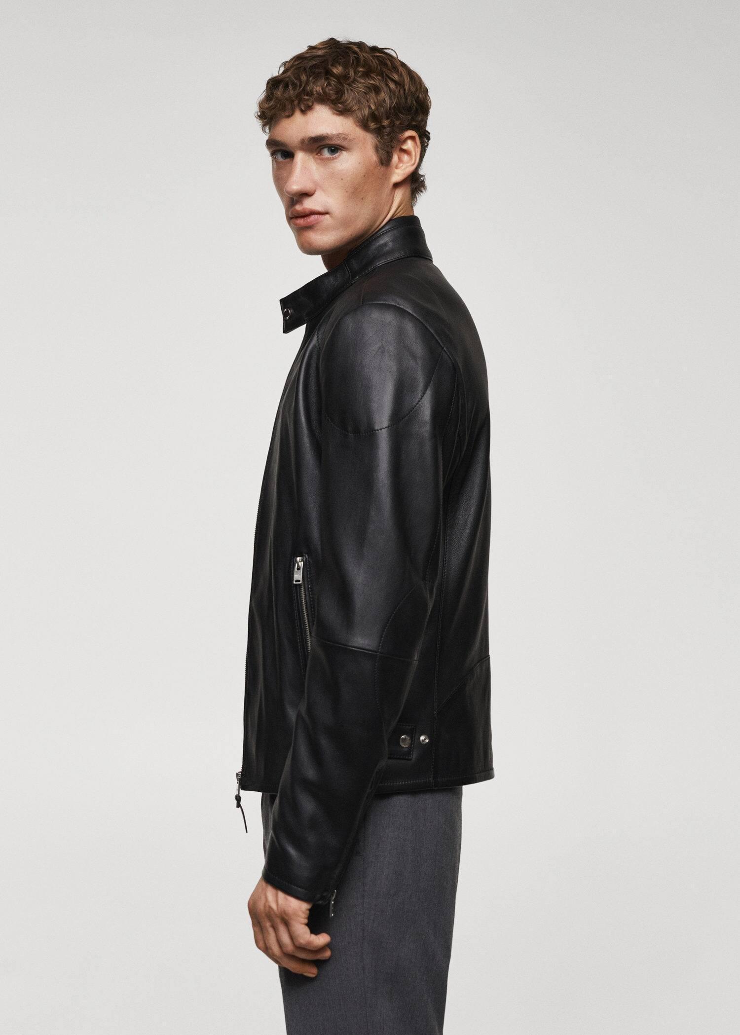 Black Zip-Detail Leather Biker Jacket, , large image number 2