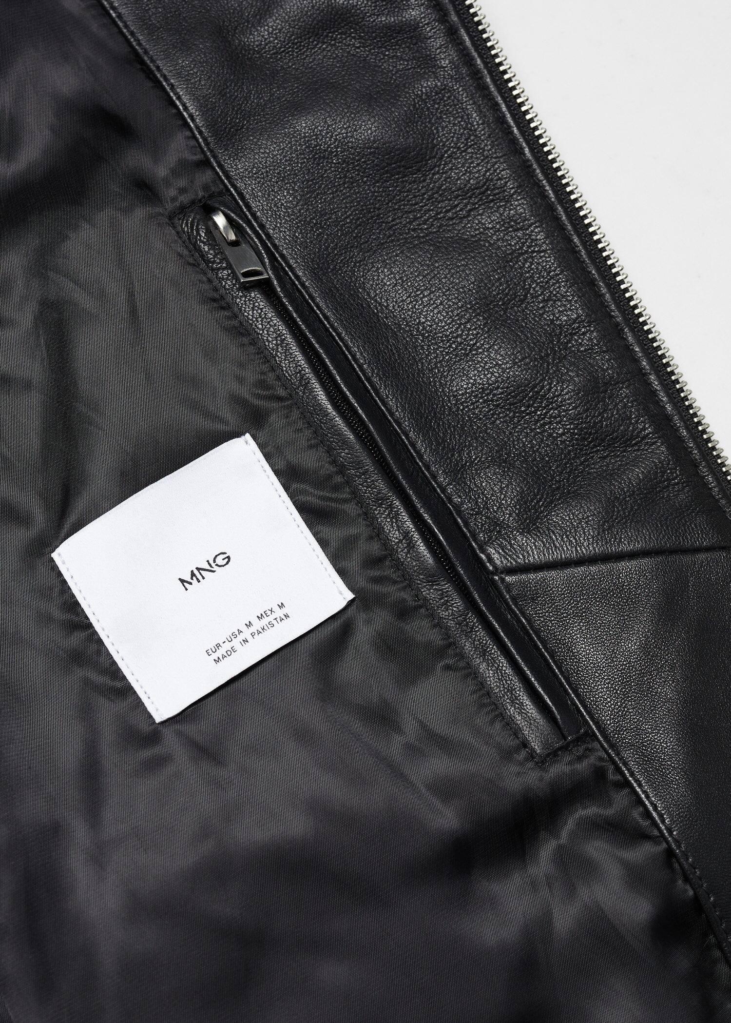 Black Zip-Detail Leather Biker Jacket, , large image number 6