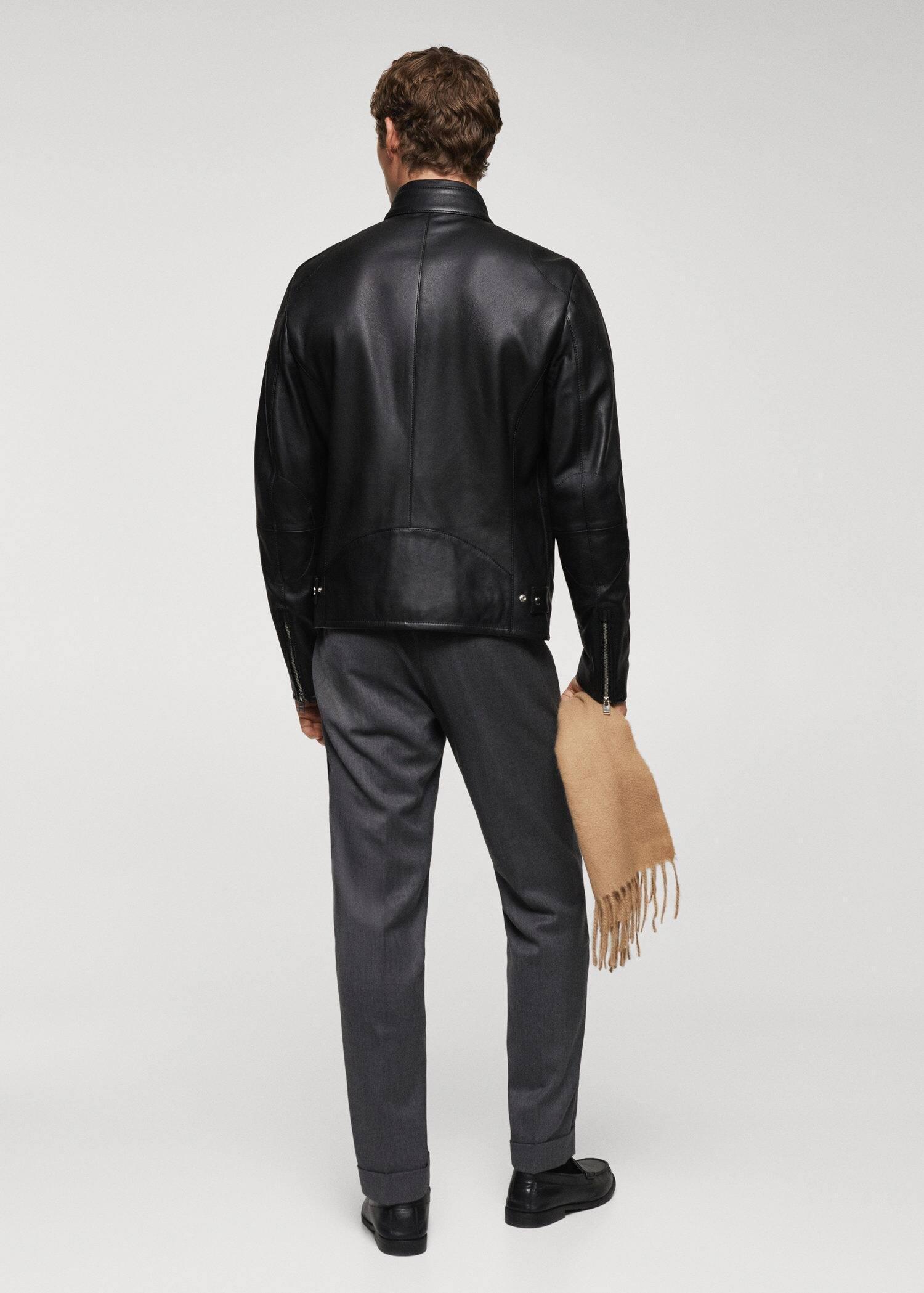 Black Zip-Detail Leather Biker Jacket, , large image number 7