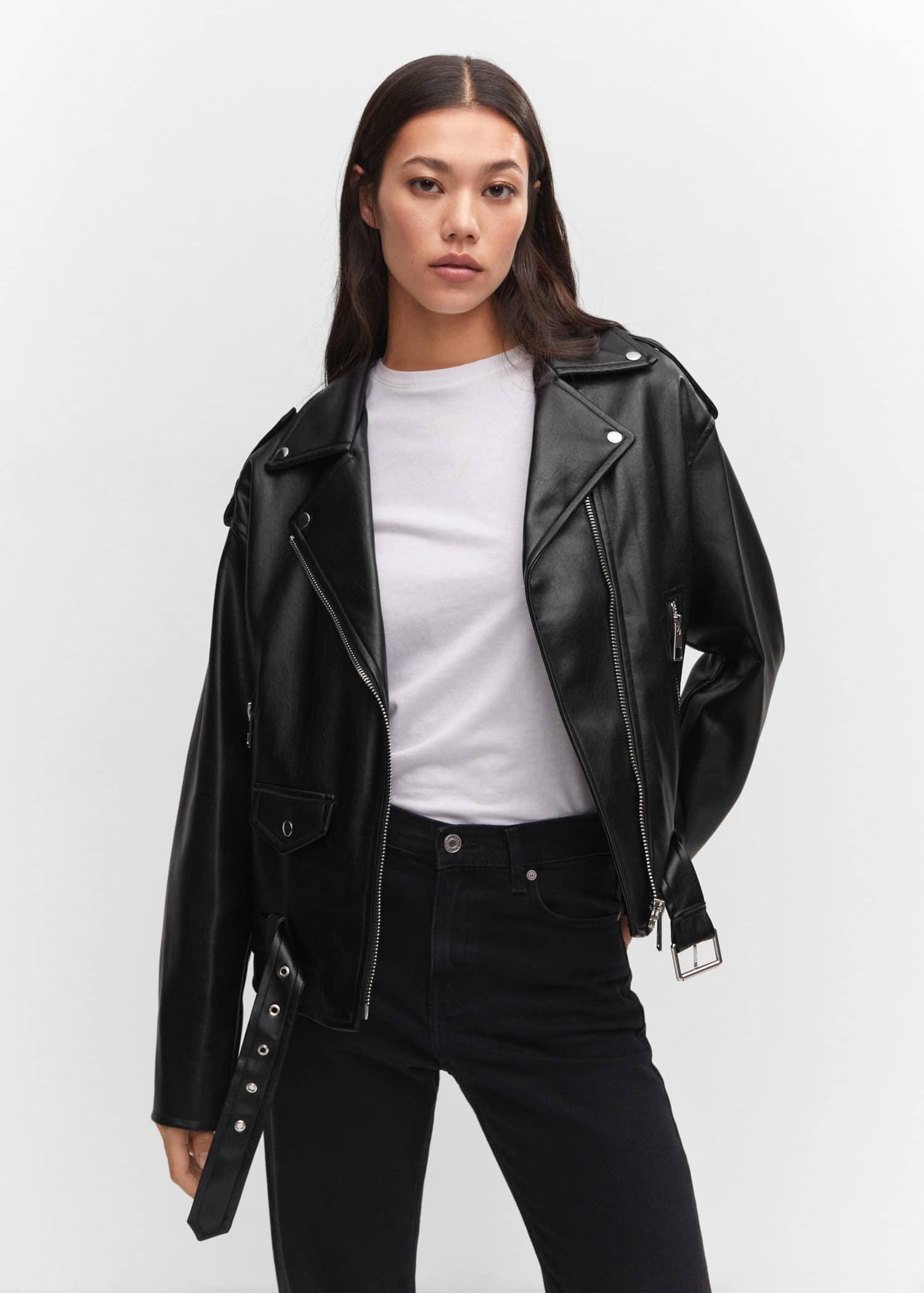 Black Oversize Leather Effect Jacket, , large image number 0