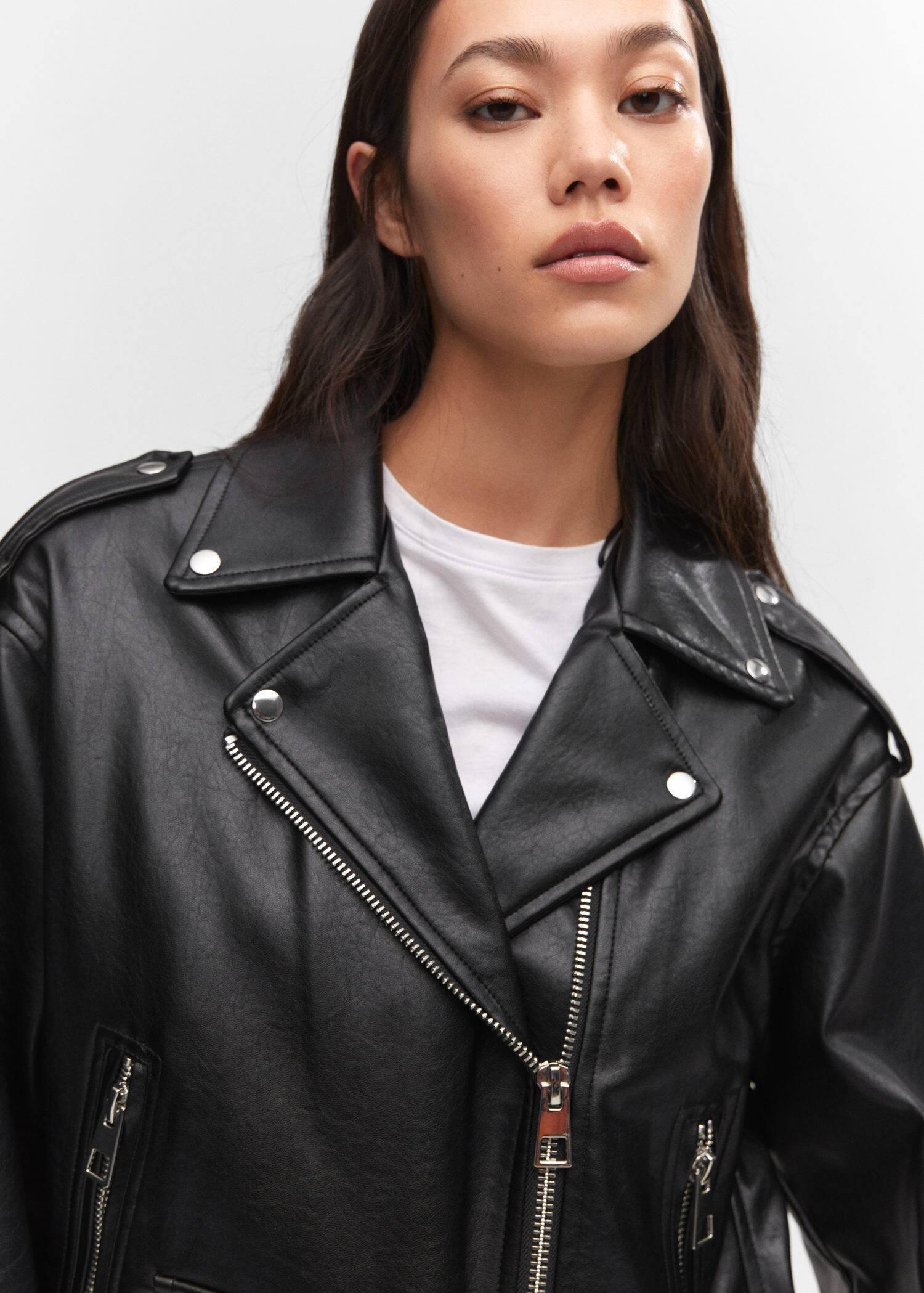 Black Oversize Leather Effect Jacket, , large image number 1