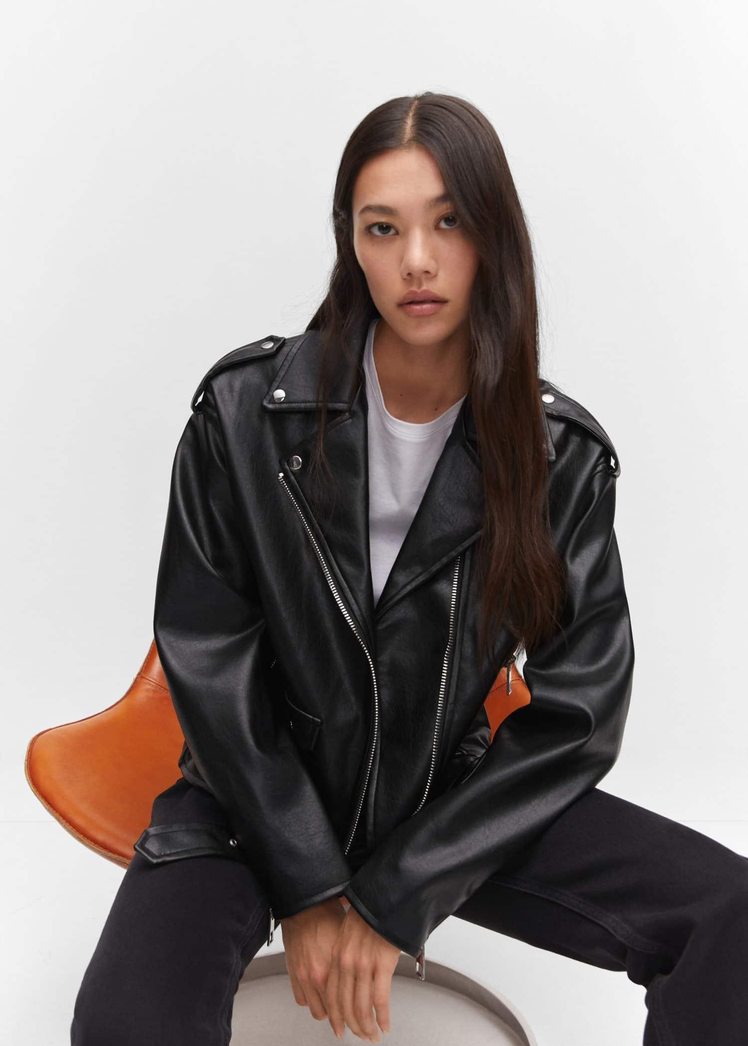 Black Oversize Leather Effect Jacket, , large image number 2