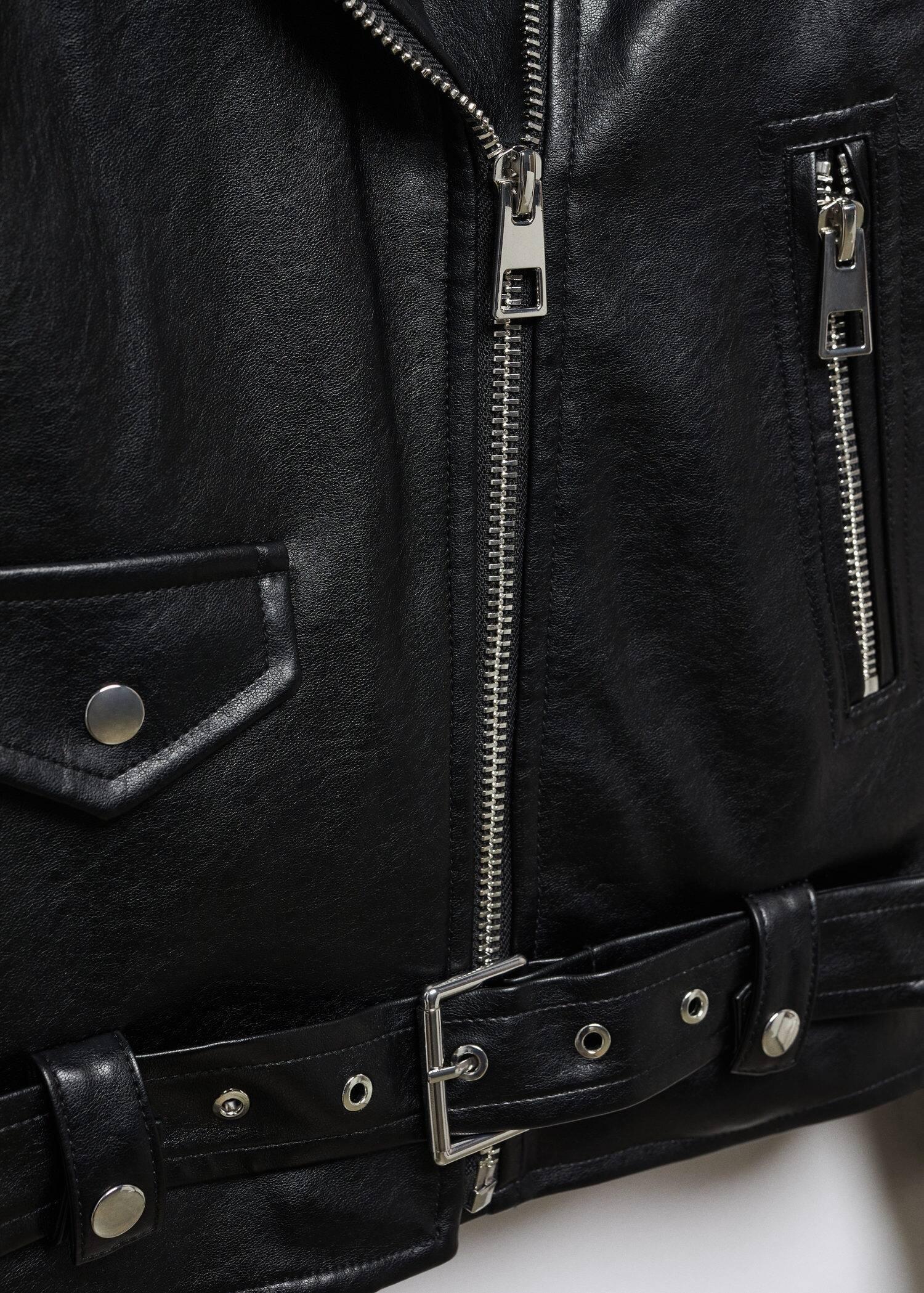 Black Oversize Leather Effect Jacket, , large image number 4