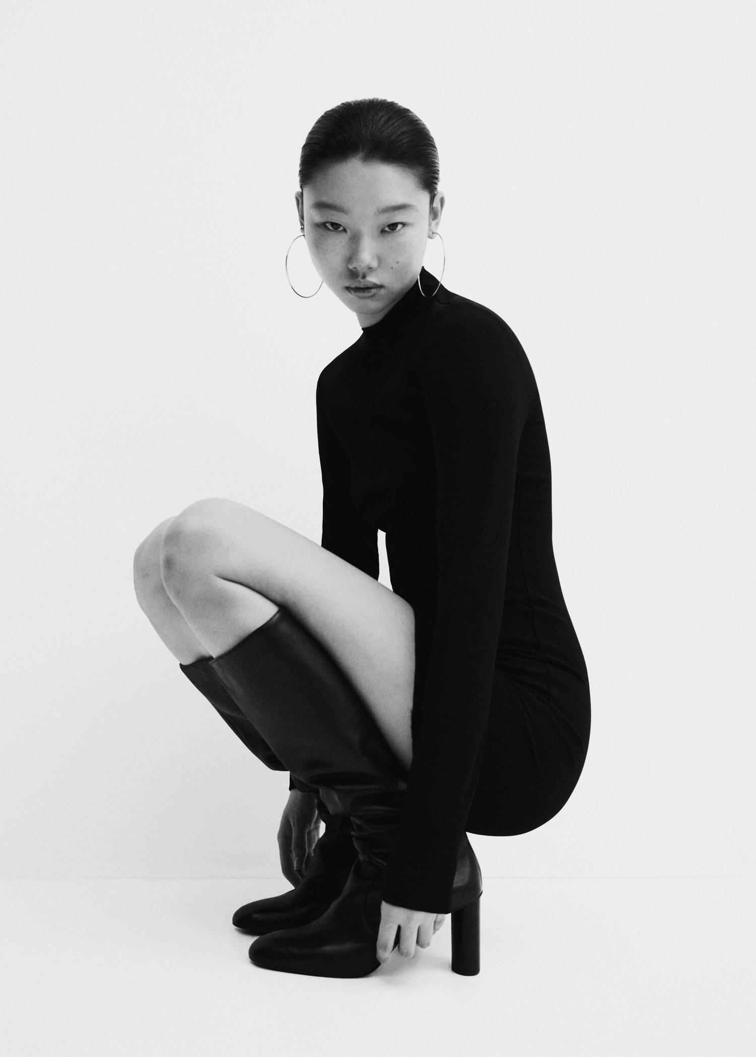 Black Fitted Turtleneck Dress, , large image number 2