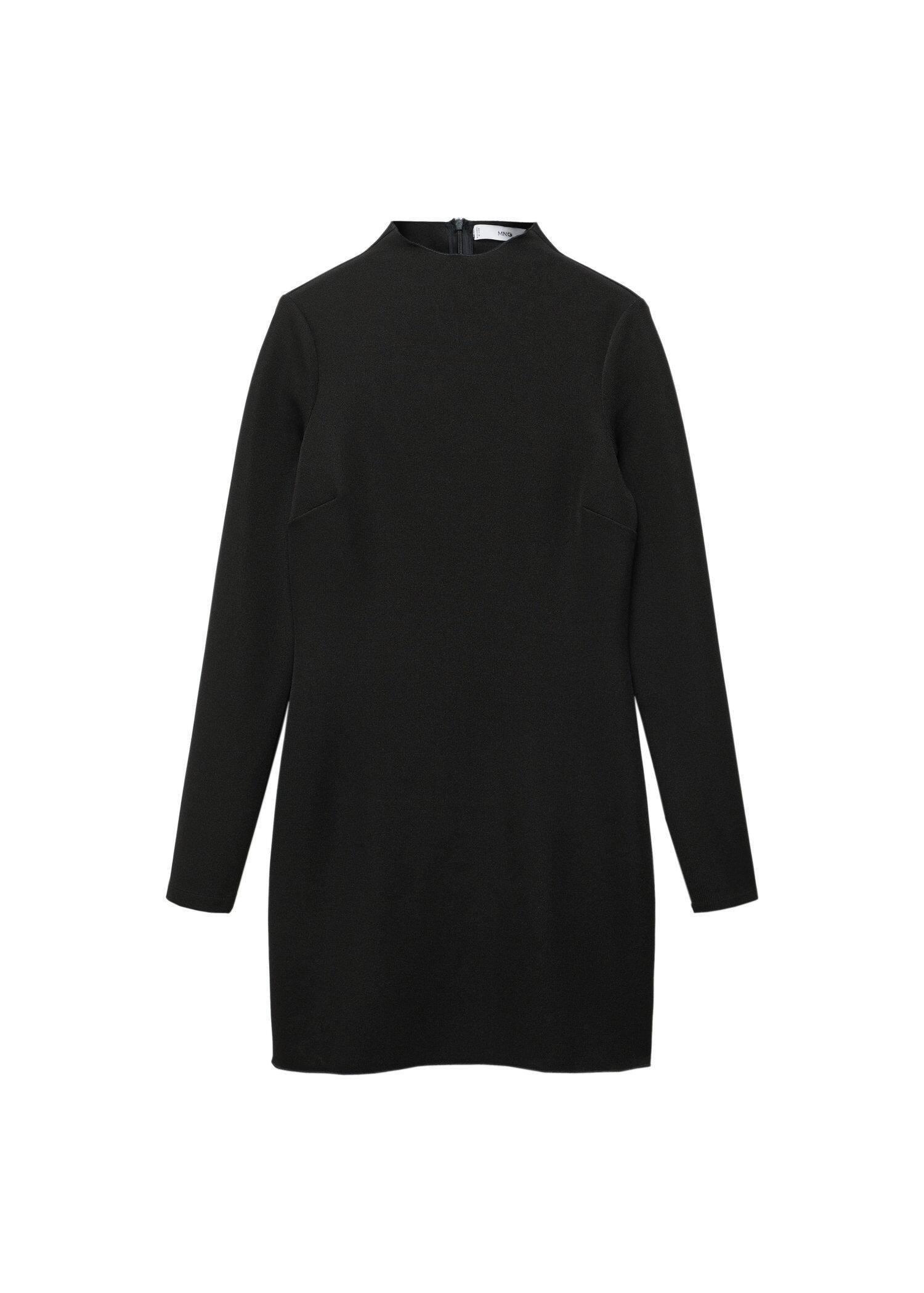 Black Fitted Turtleneck Dress, , large image number 3