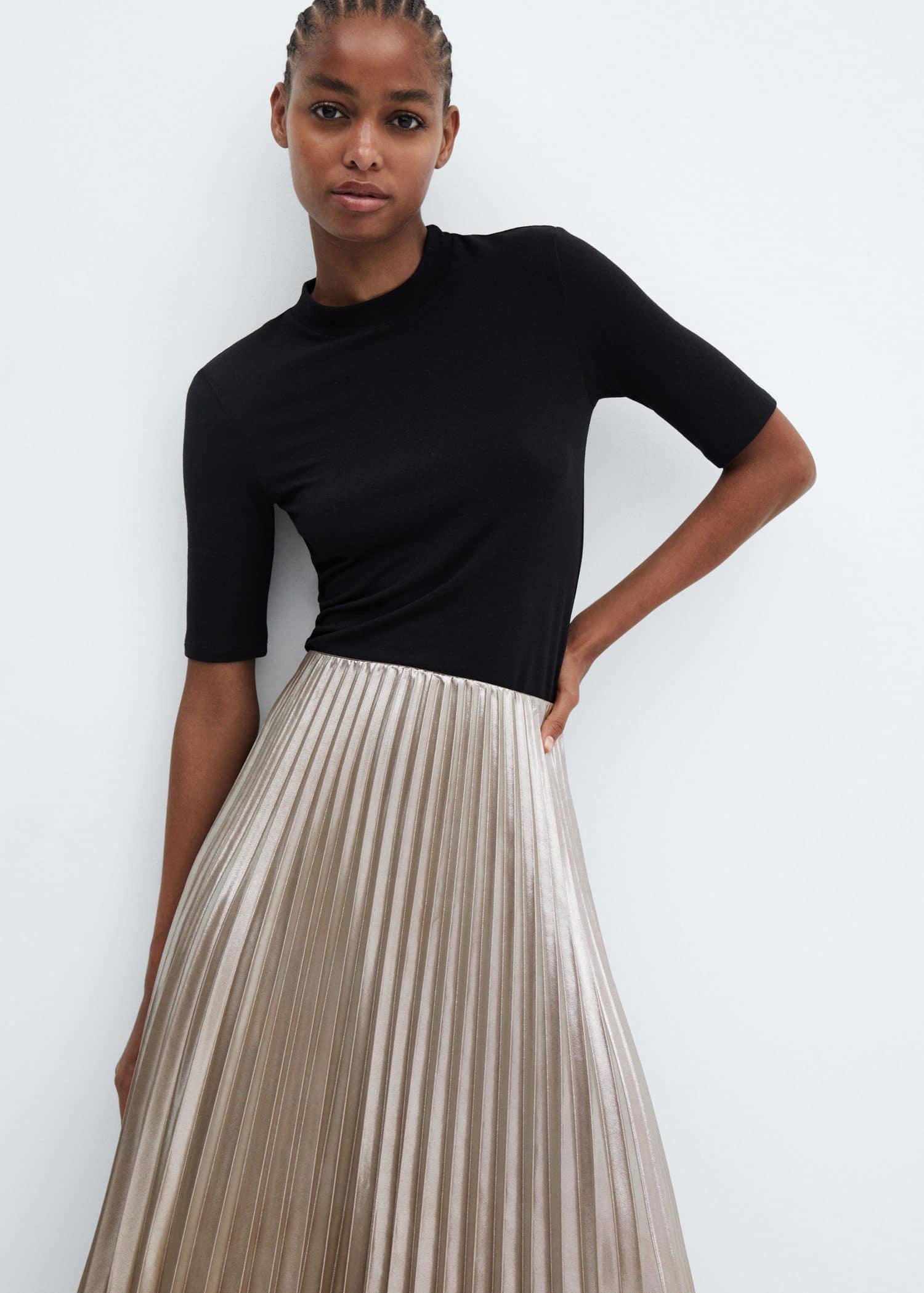 Mango Silver Metallic Pleated Skirt Azadea Lebanon