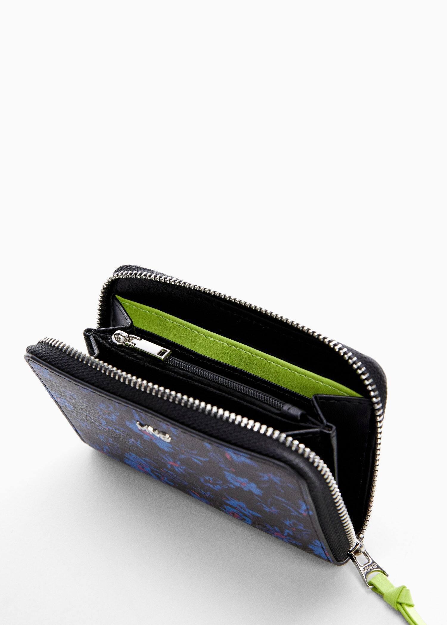 Black Floral Saffiano-Effect Wallet, , large image number 0