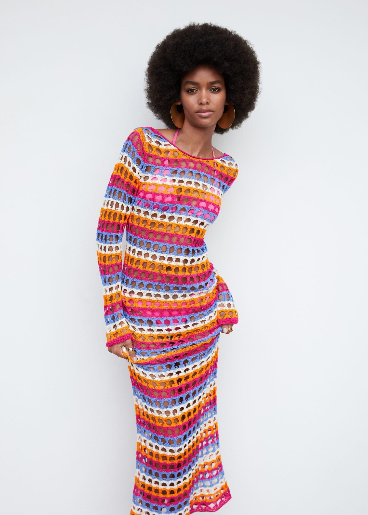 Orange Multi-Coloured Crochet Dress, , large image number 0