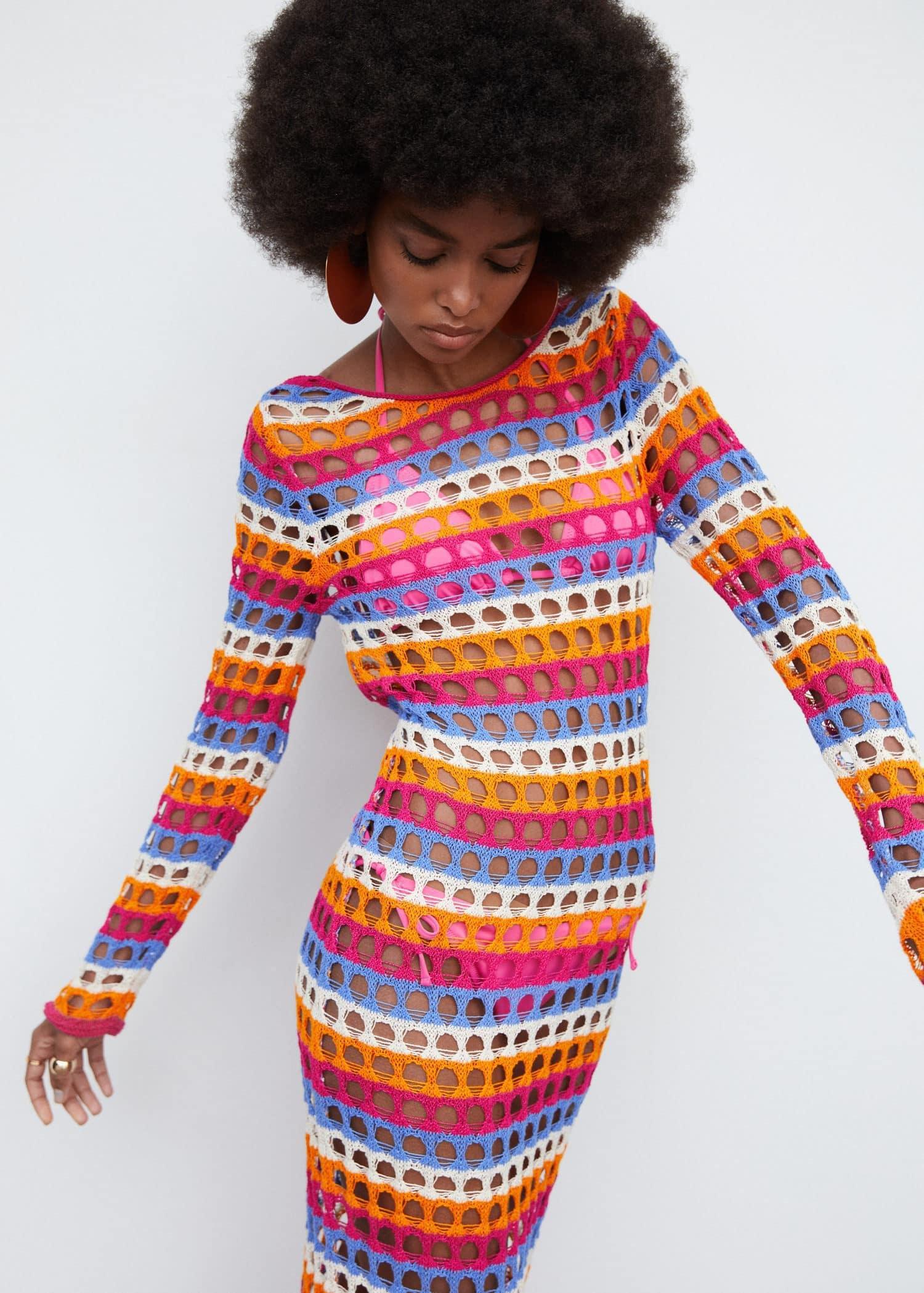 Orange Multi-Coloured Crochet Dress, , large image number 2