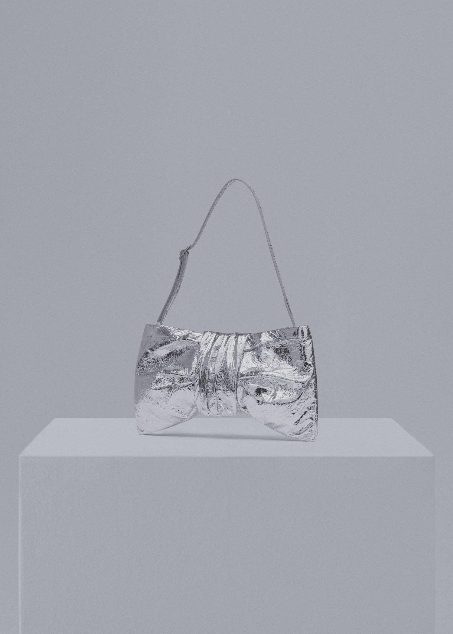 Silver Leather Bow Design Bag, , large image number 0