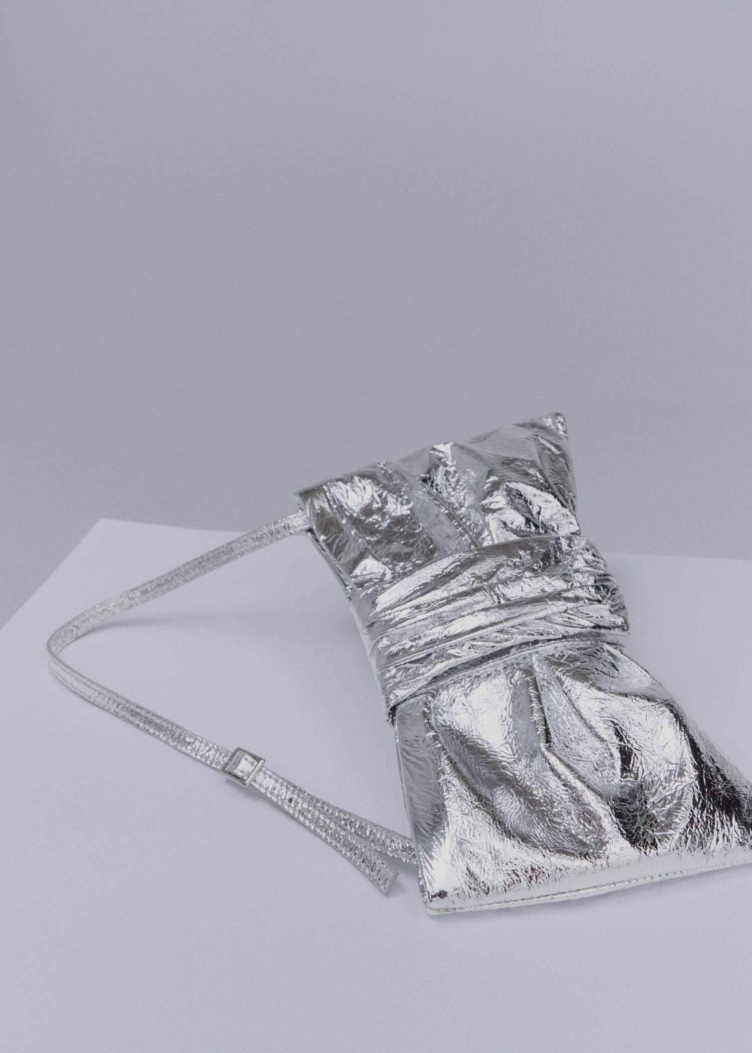 Silver Leather Bow Design Bag, , large image number 2