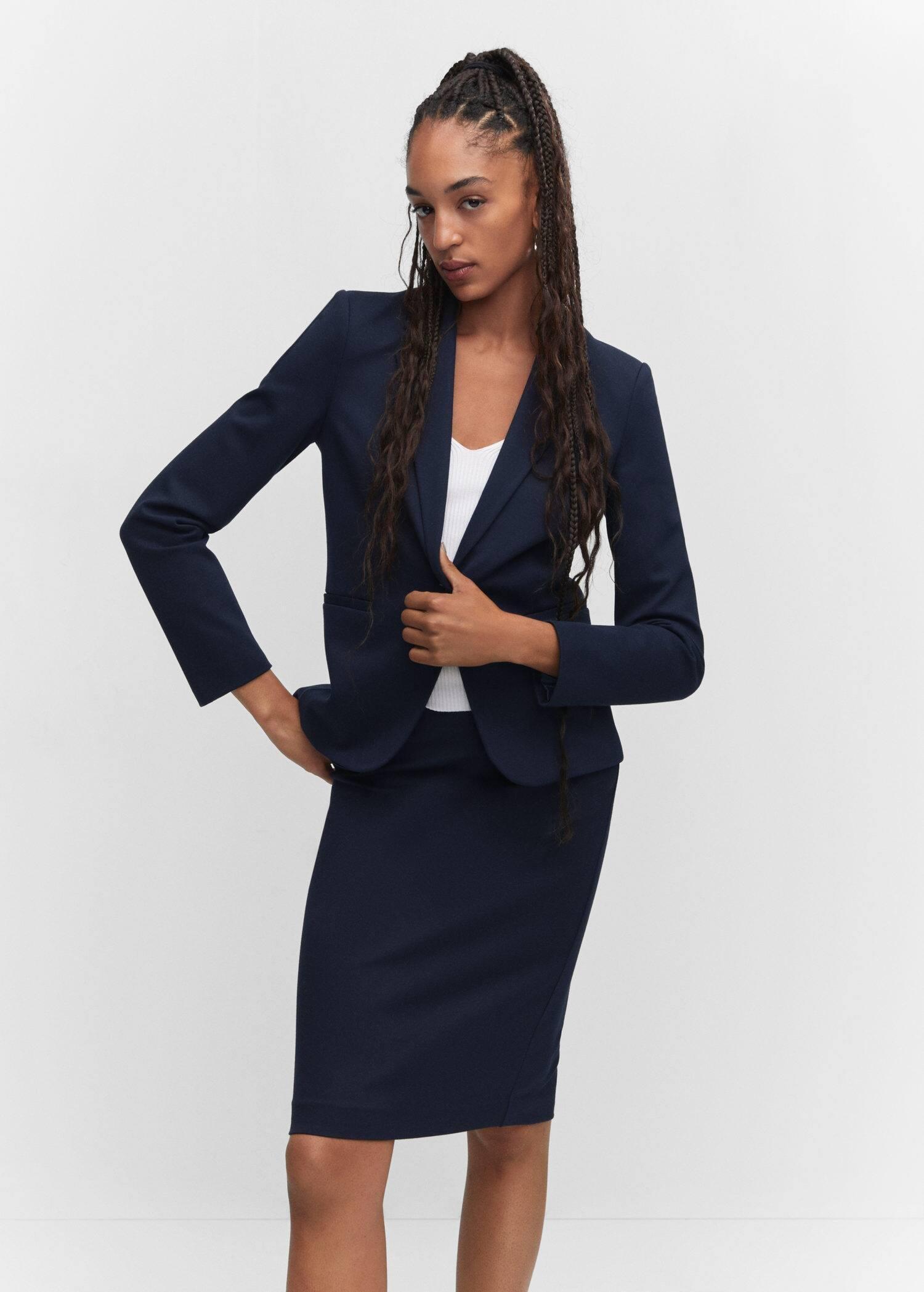Navy Fitted Blazer With Blunt Stitch, , large image number 0