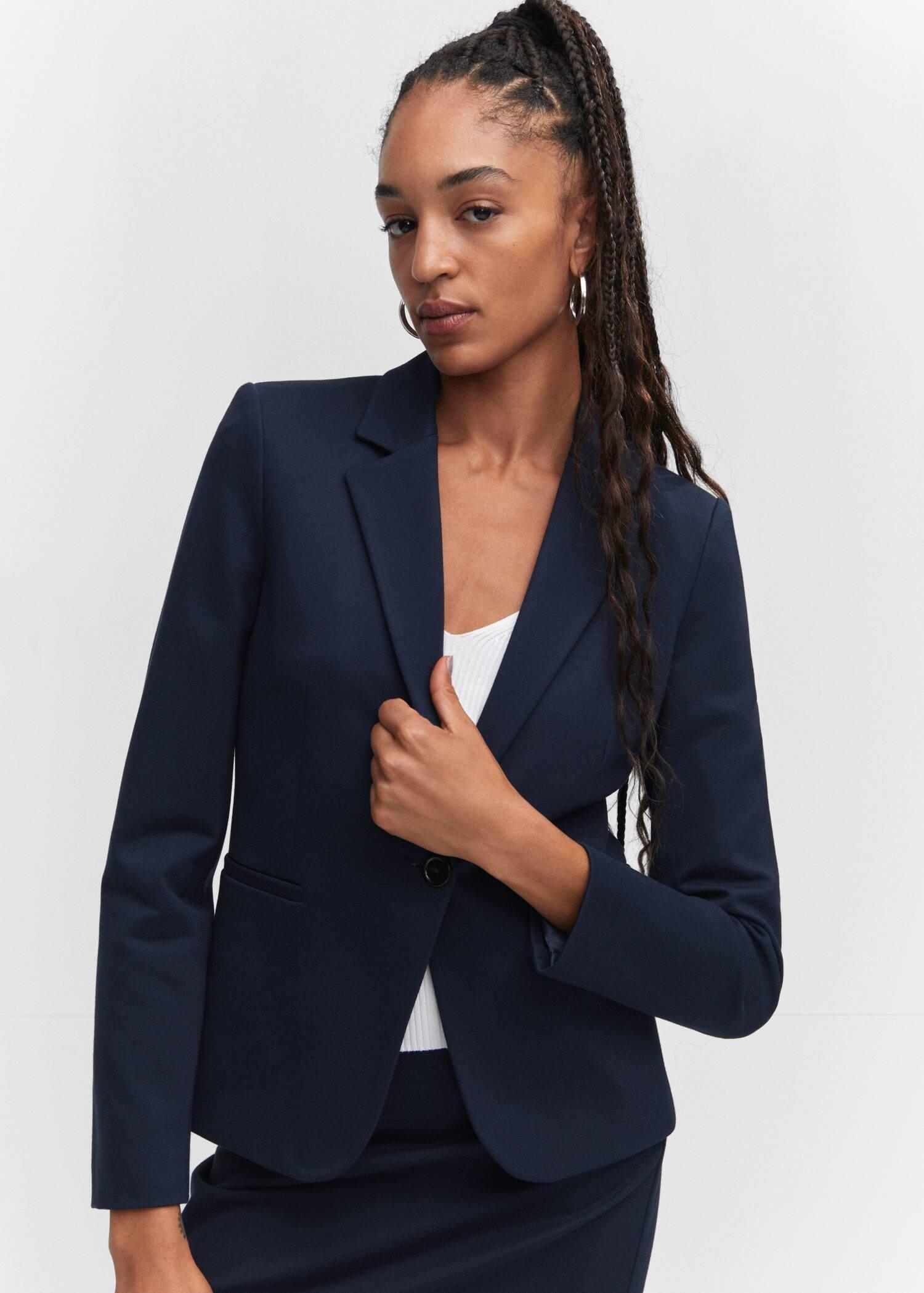 Navy Fitted Blazer With Blunt Stitch, , large image number 1