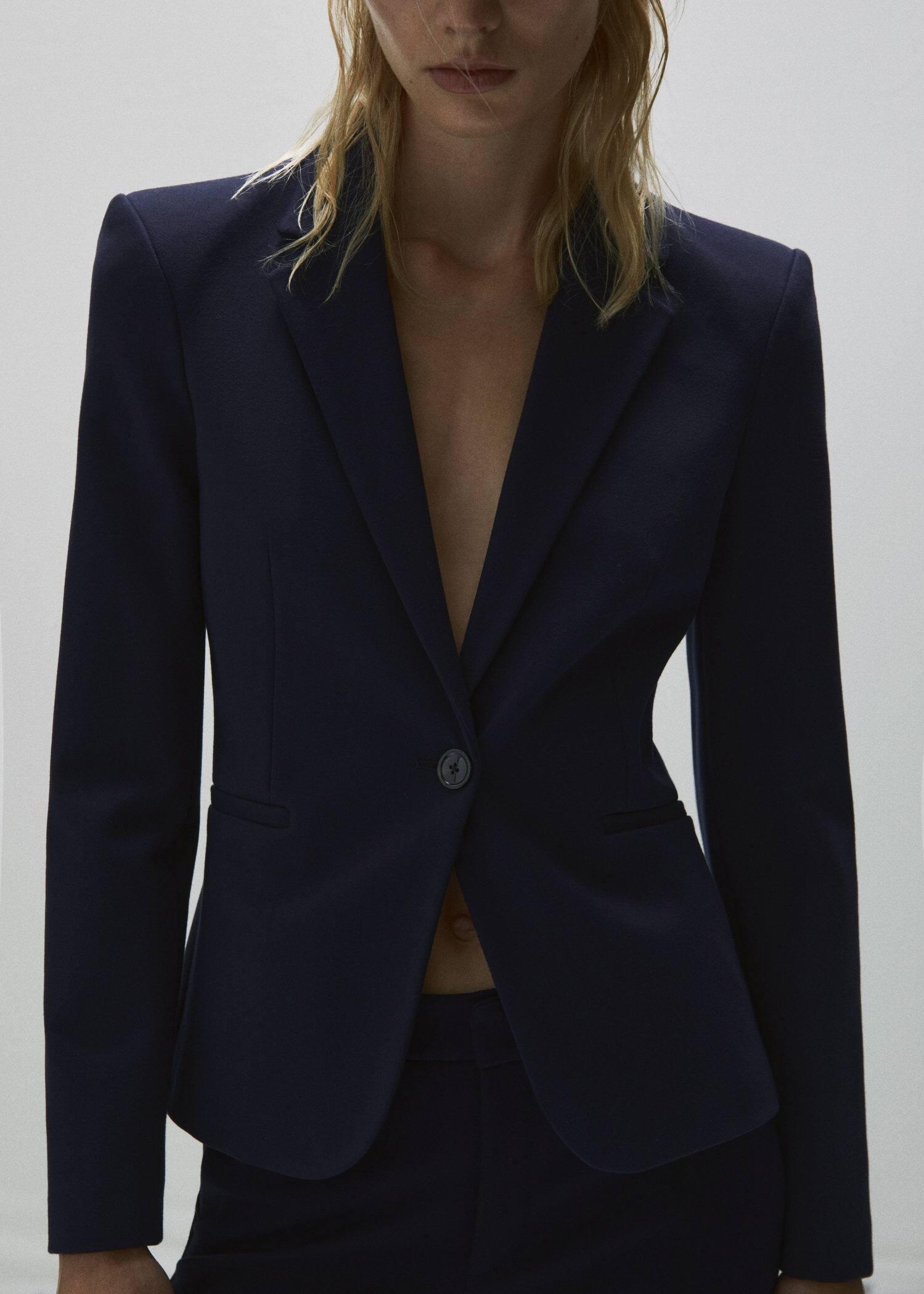 Navy Fitted Blazer With Blunt Stitch, , large image number 3