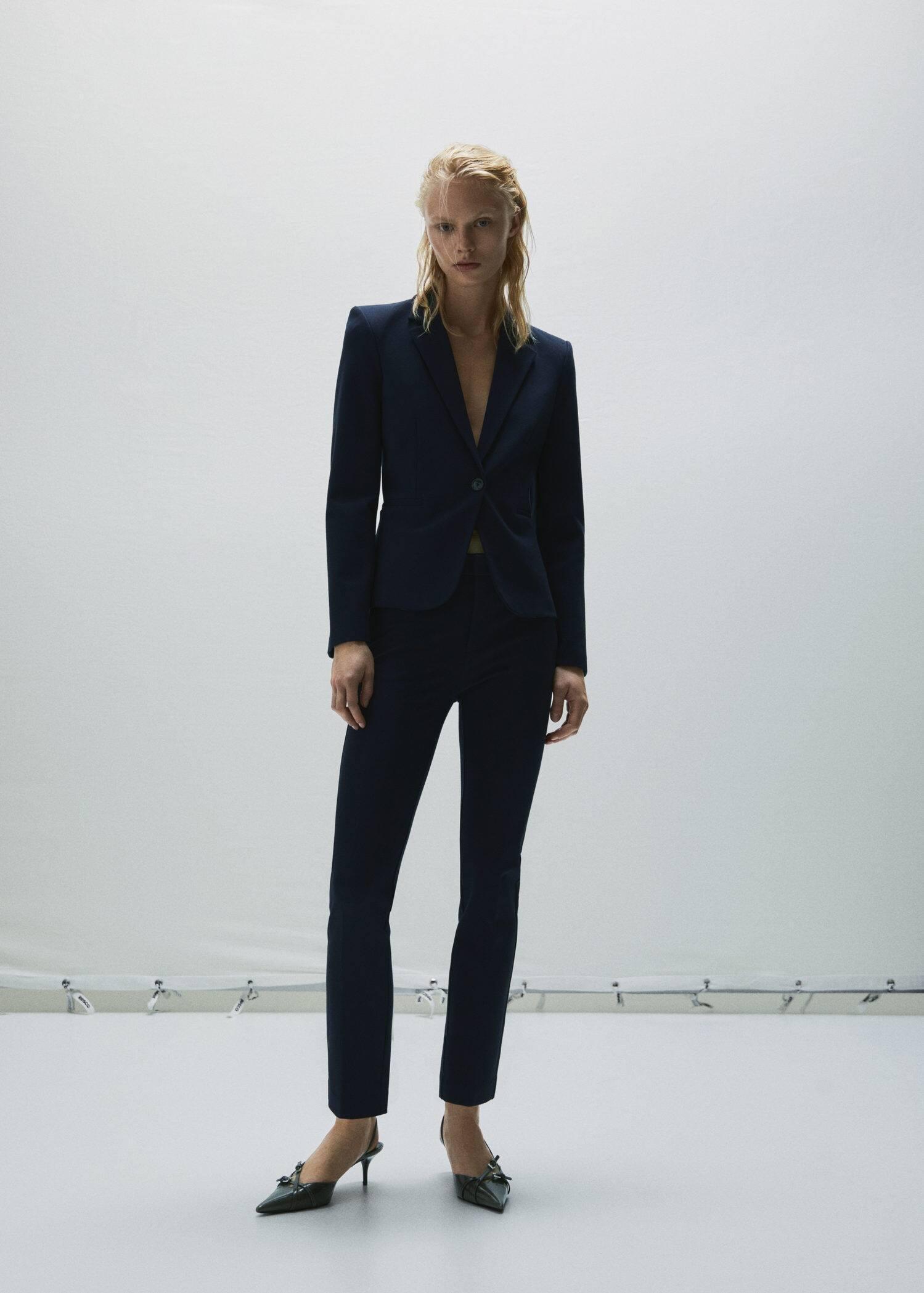 Navy Fitted Blazer With Blunt Stitch, , large image number 7