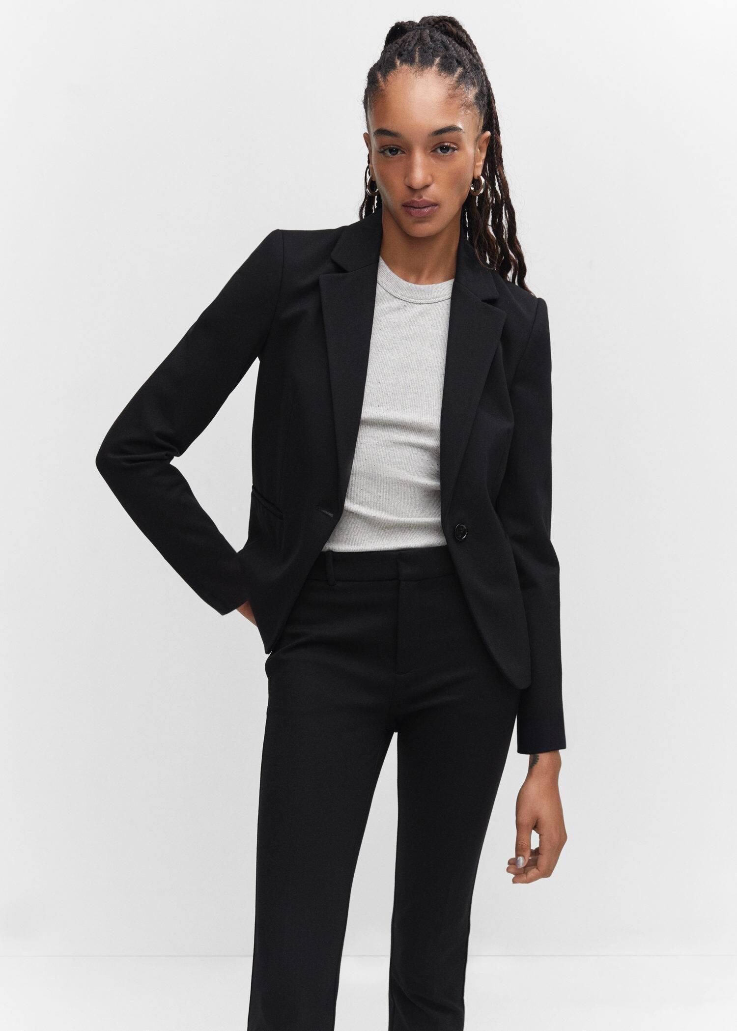 Black Fitted Blazer With Blunt Stitch, , large image number 0