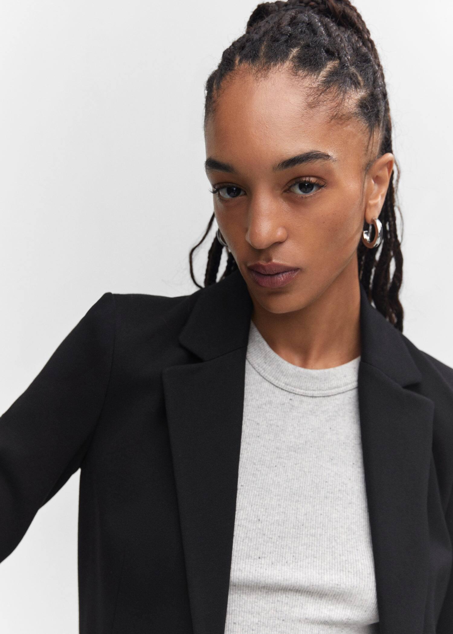 Black Fitted Blazer With Blunt Stitch, , large image number 1