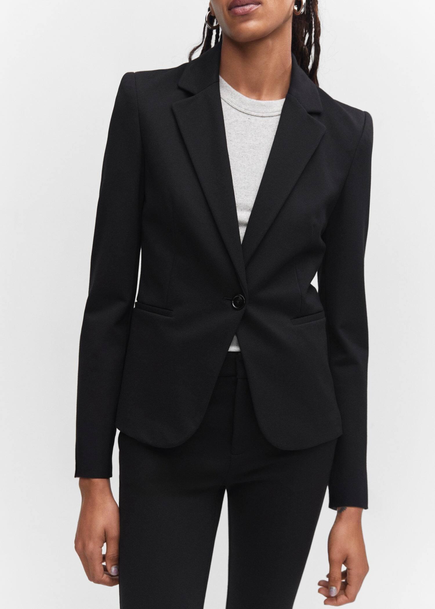 Black Fitted Blazer With Blunt Stitch, , large image number 2