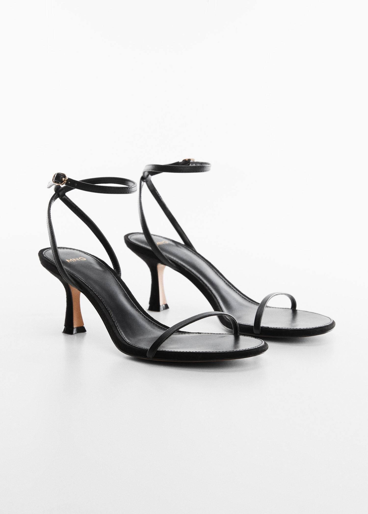 Black Ankle-Cuff Heeled Sandals, , large image number 0