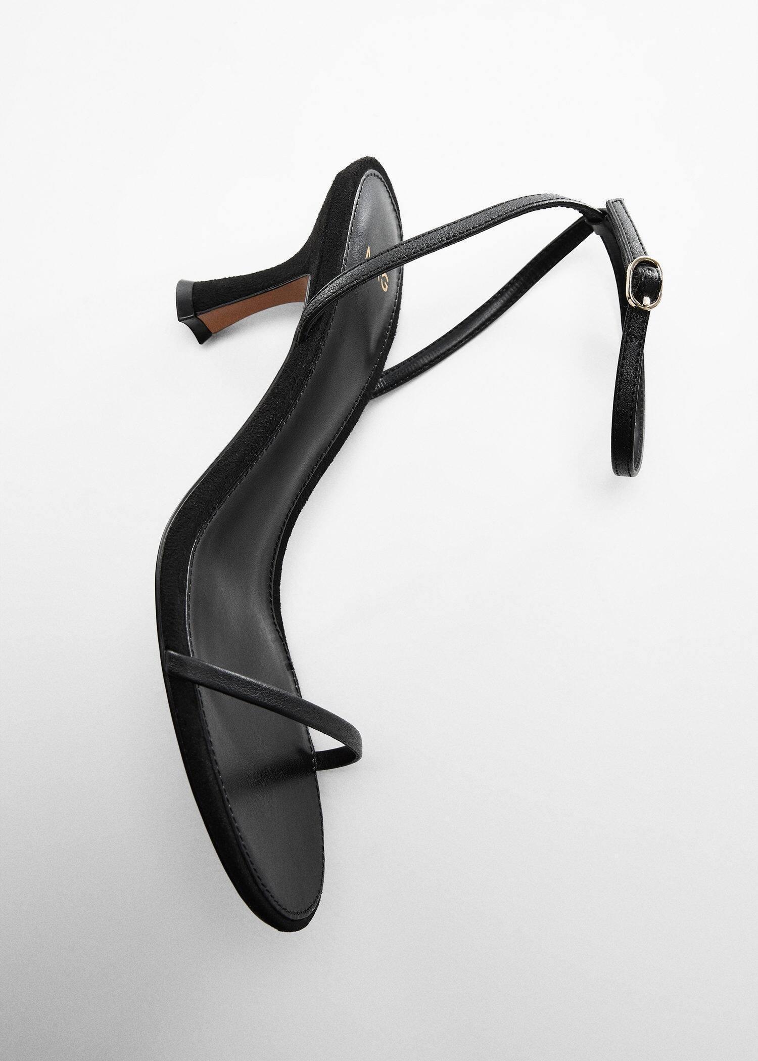 Black Ankle-Cuff Heeled Sandals, , large image number 4
