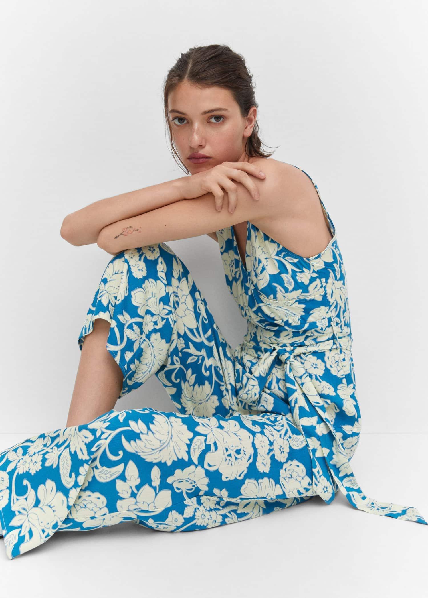 Blue Floral Wrap Jumpsuit, , large image number 2