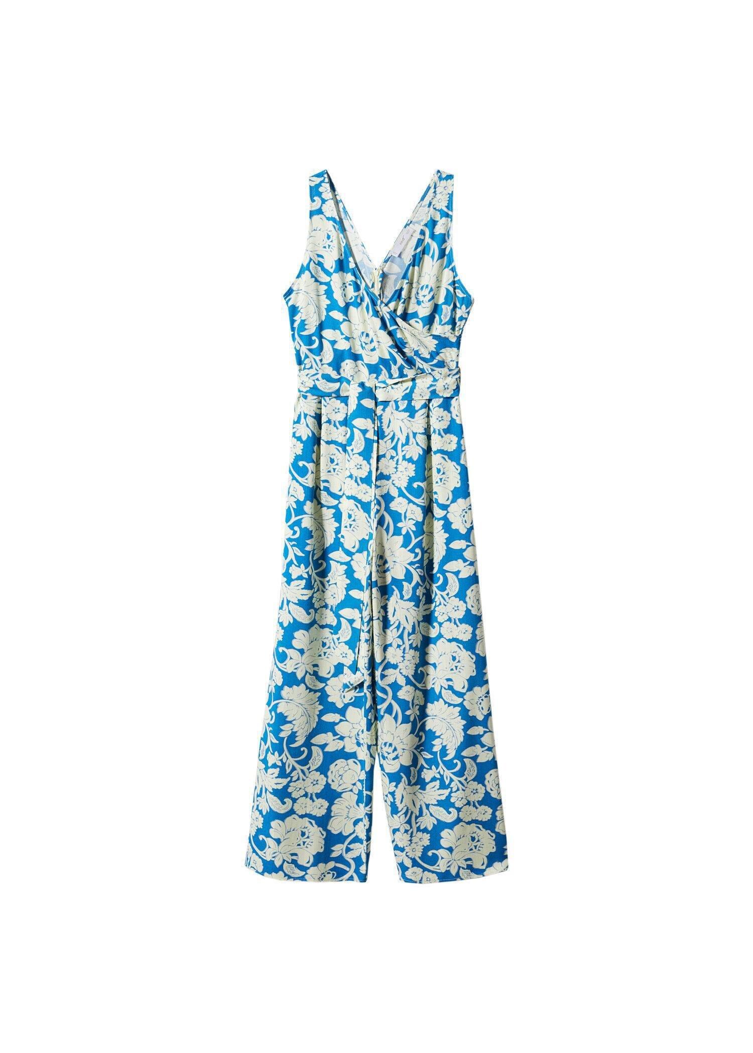 Blue Floral Wrap Jumpsuit, , large image number 3