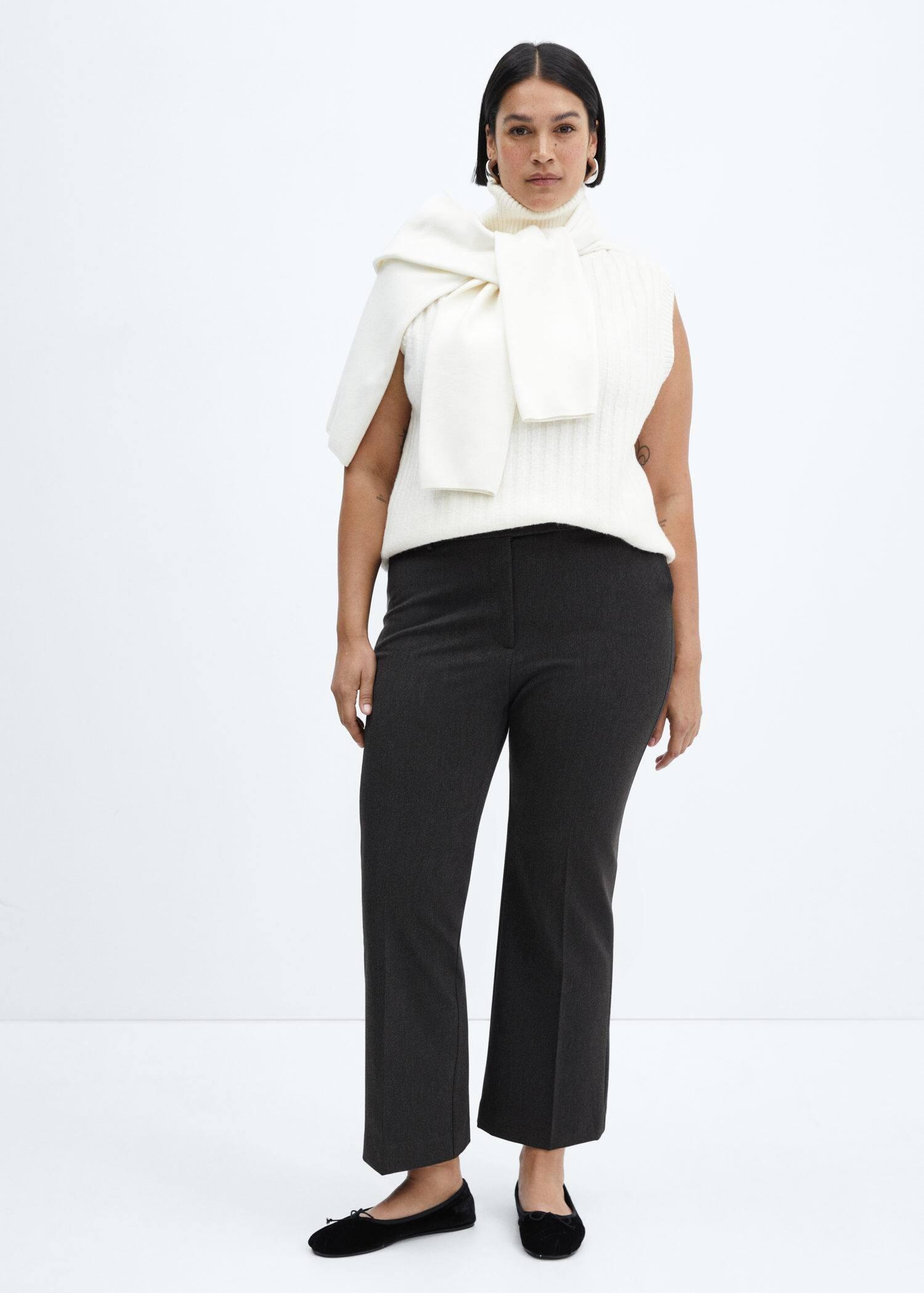 Grey Cropped Flared Trousers, , large image number 4