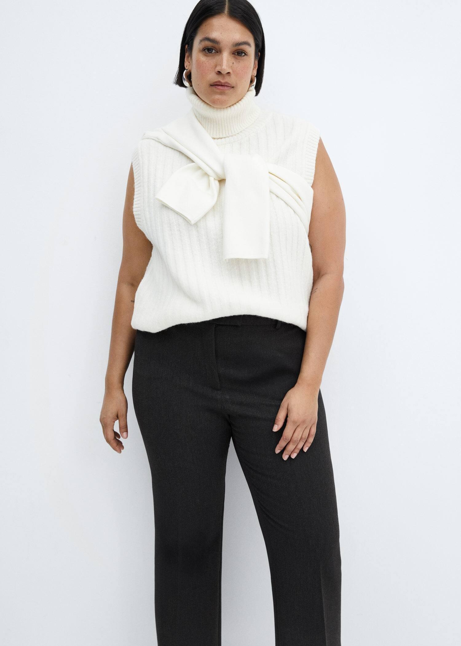 Grey Cropped Flared Trousers, , large image number 6