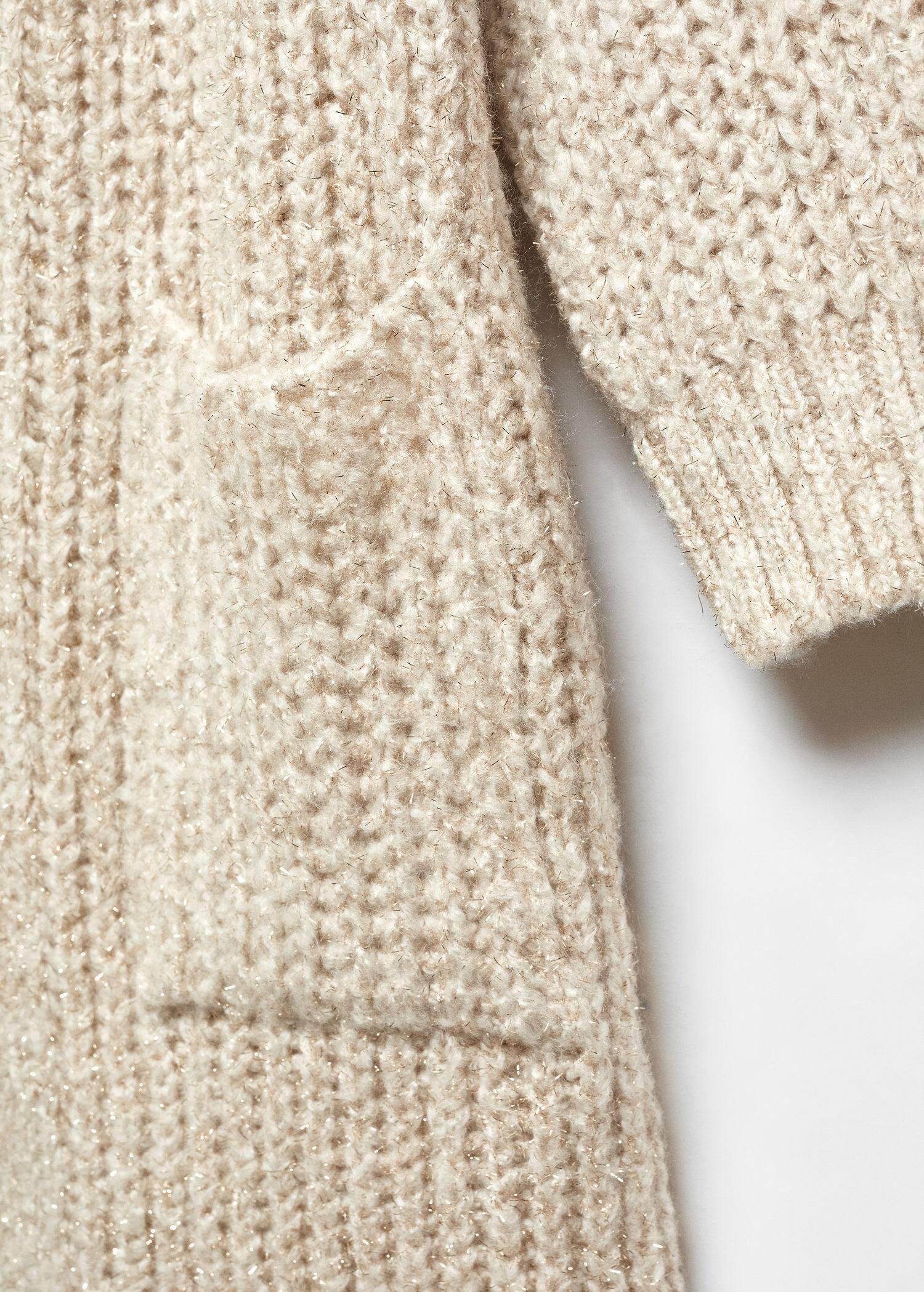 Beige Lurex Chunky-Knit Cardigan, , large image number 6